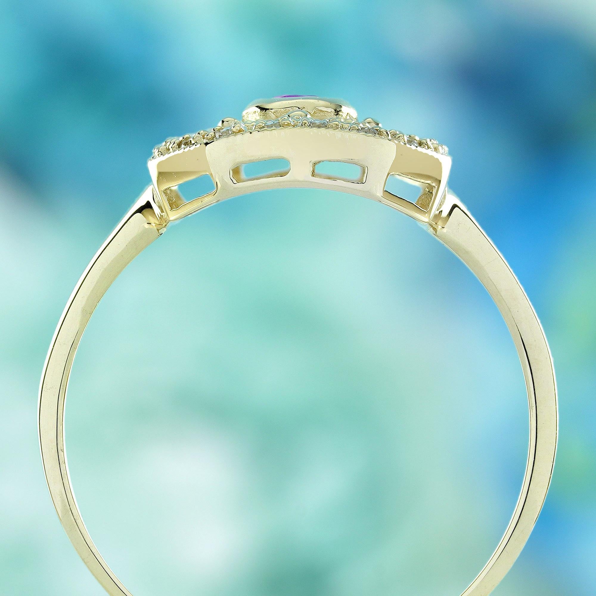 Filigraner Ring im Vintage-Stil mit Rubin und Diamant aus massivem 9K Gelbgold im Zustand „Neu“ in Bangkok, TH