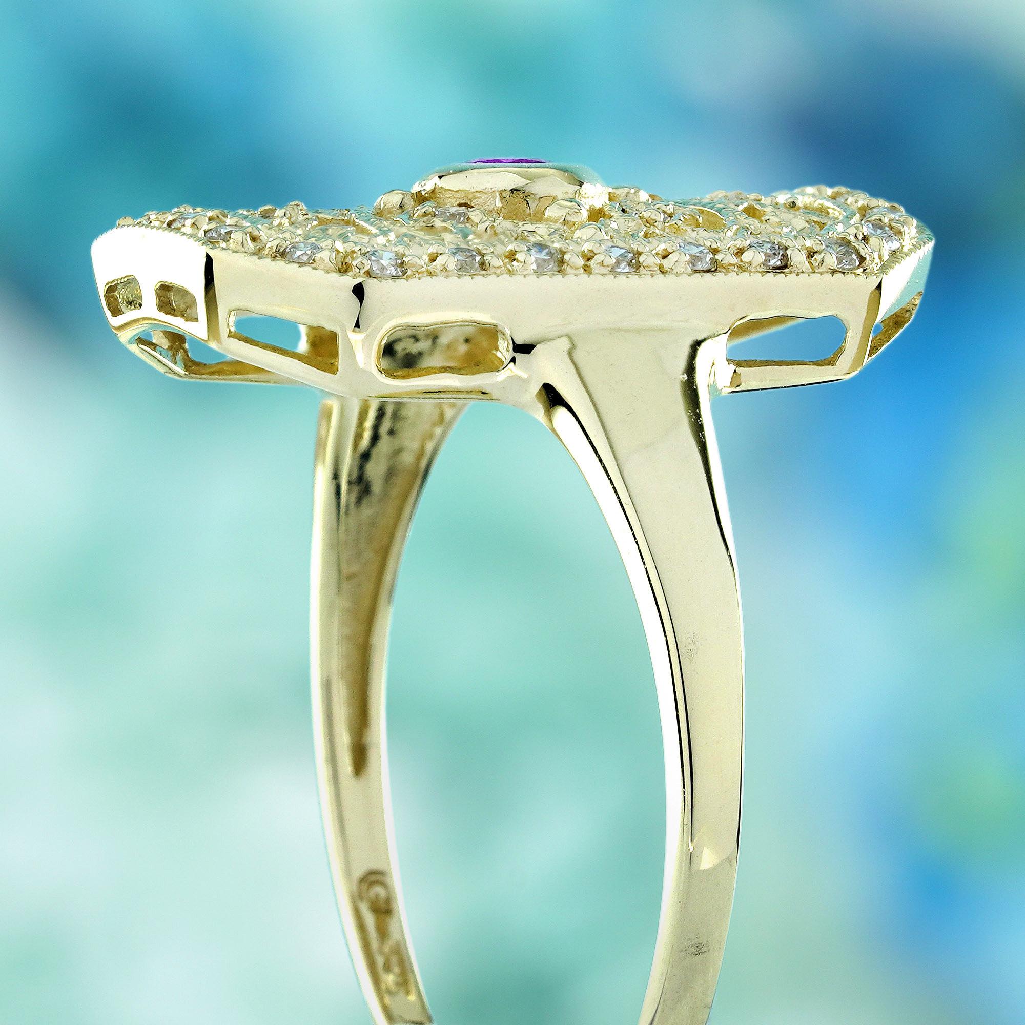 Filigraner Ring im Vintage-Stil mit Rubin und Diamant aus massivem 9K Gelbgold Damen