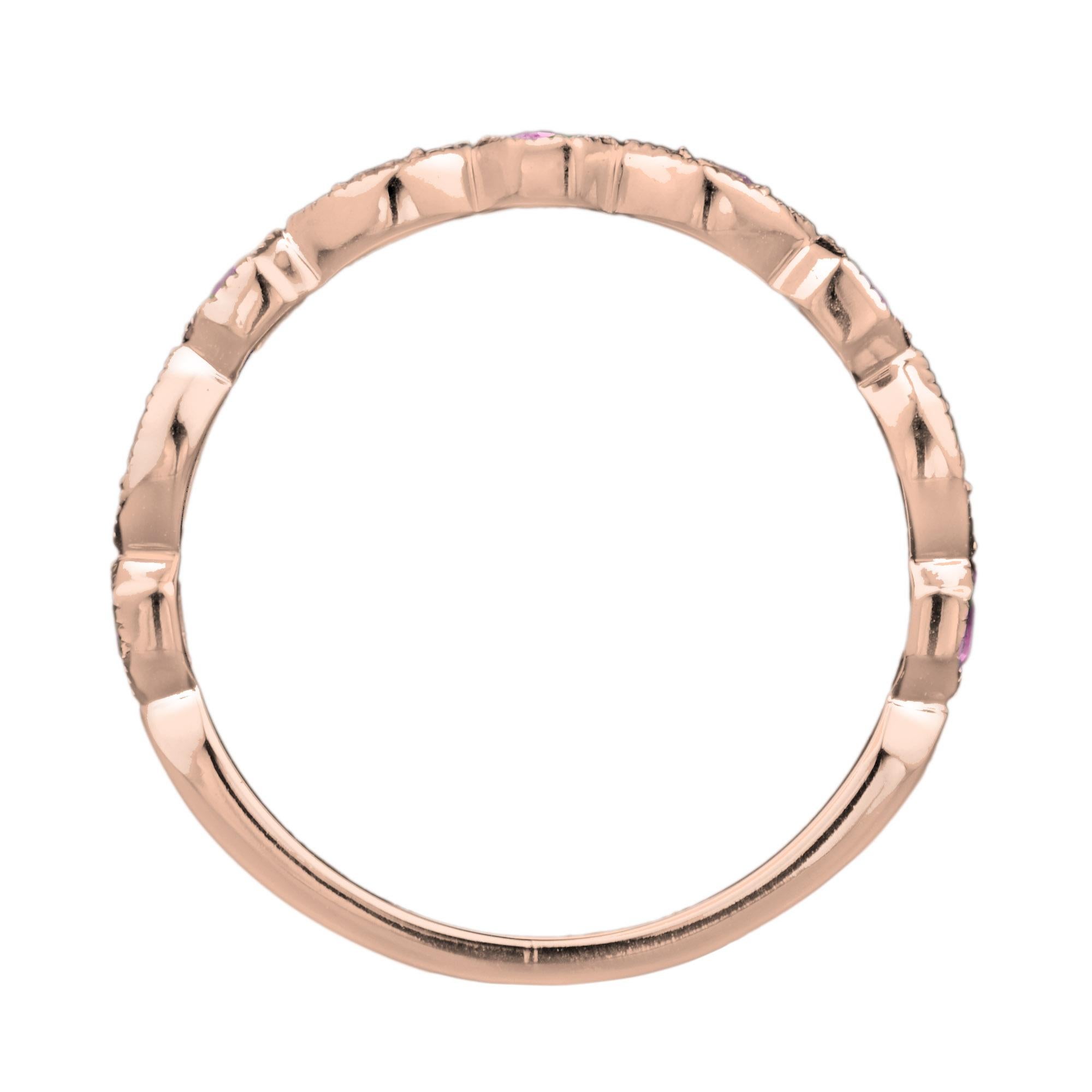 For Sale:  Ruby and Diamond Vintage Style Half Eternity Band Ring in 14K Rose Gold 5