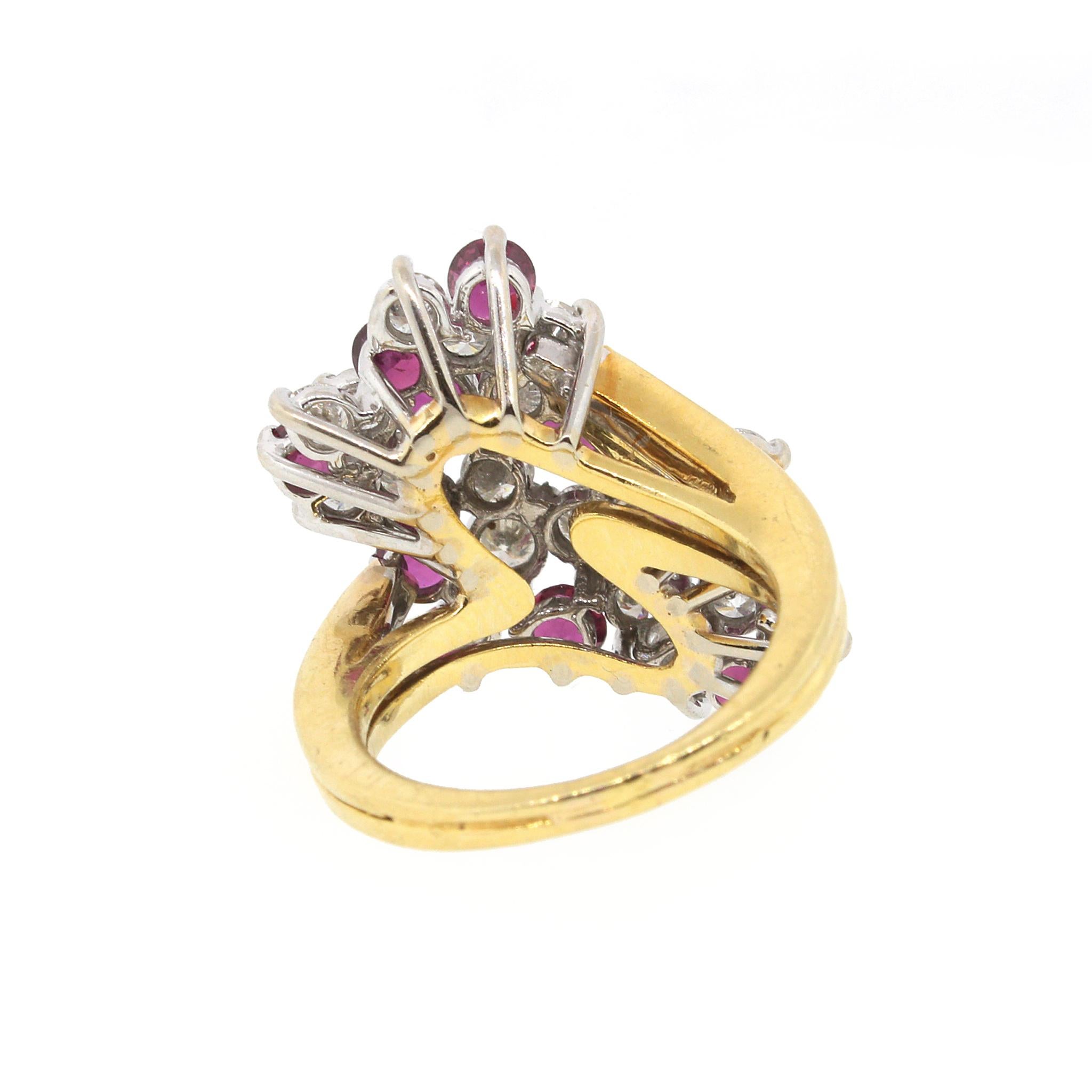 Round Cut Ruby and Diamond Waterfall Gold Ring For Sale