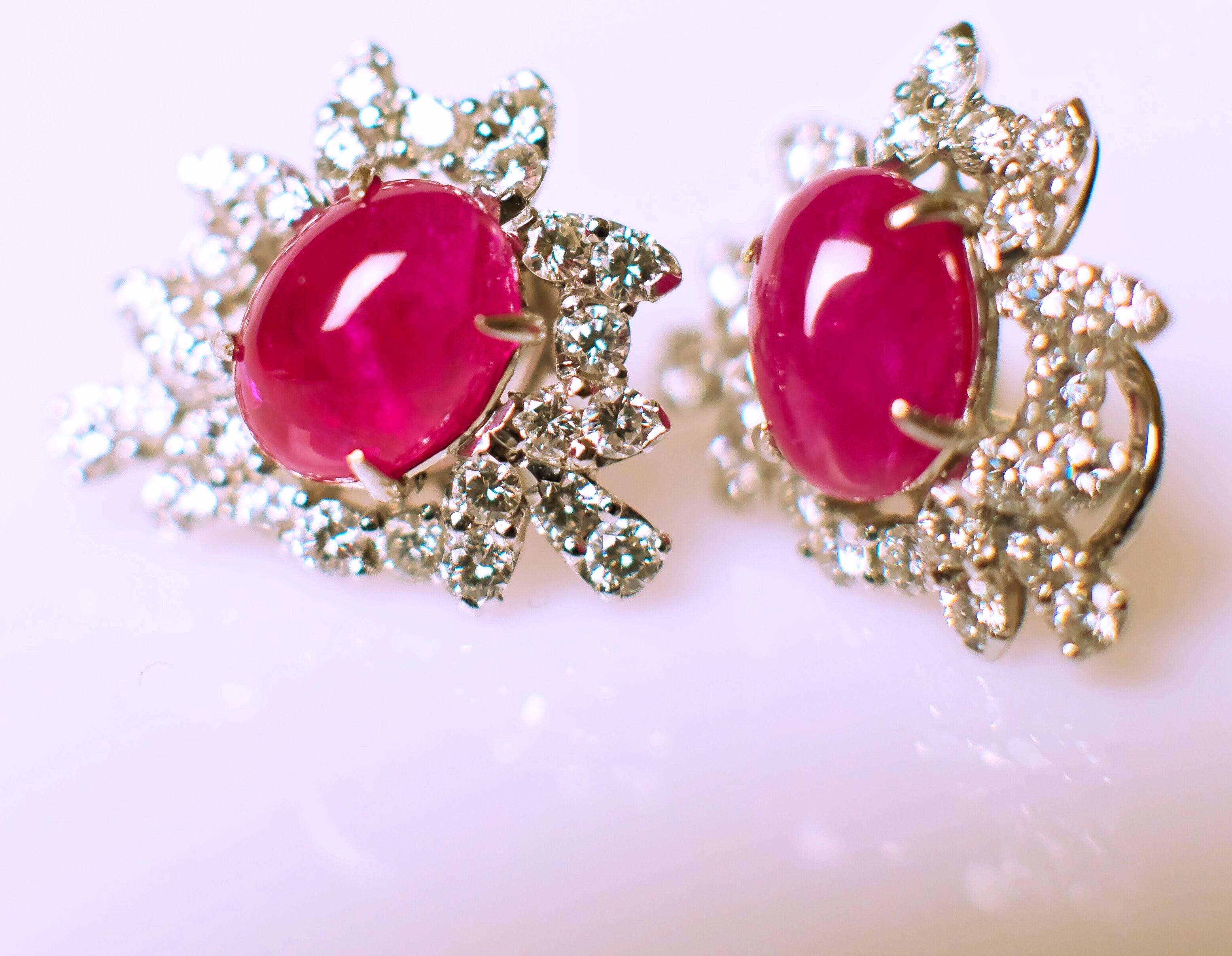 Ruby and Diamond White Gold Cluster Halo Earrings For Sale 2