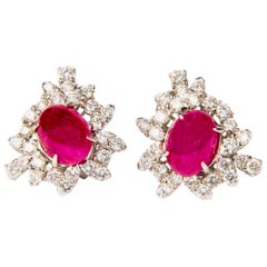 Ruby and Diamond White Gold Cluster Halo Earrings