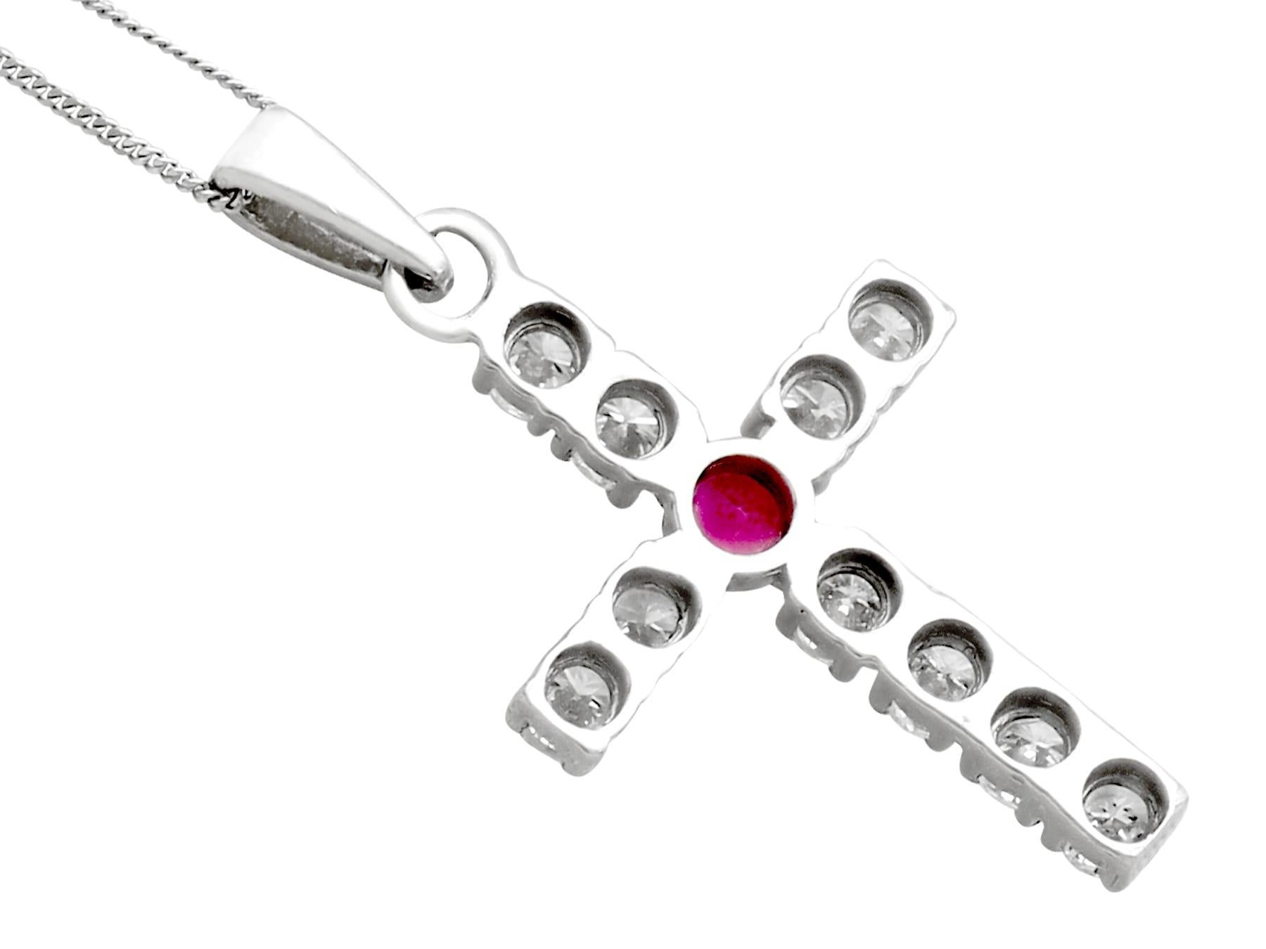 Women's Ruby and Diamond White Gold Cross Pendant For Sale