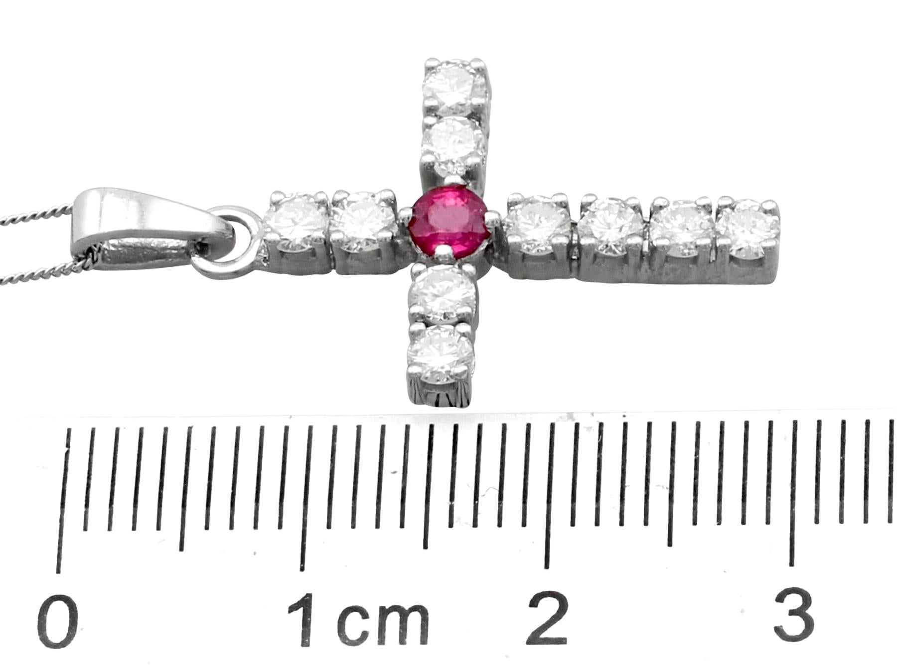 Ruby and Diamond White Gold Cross Pendant For Sale 1