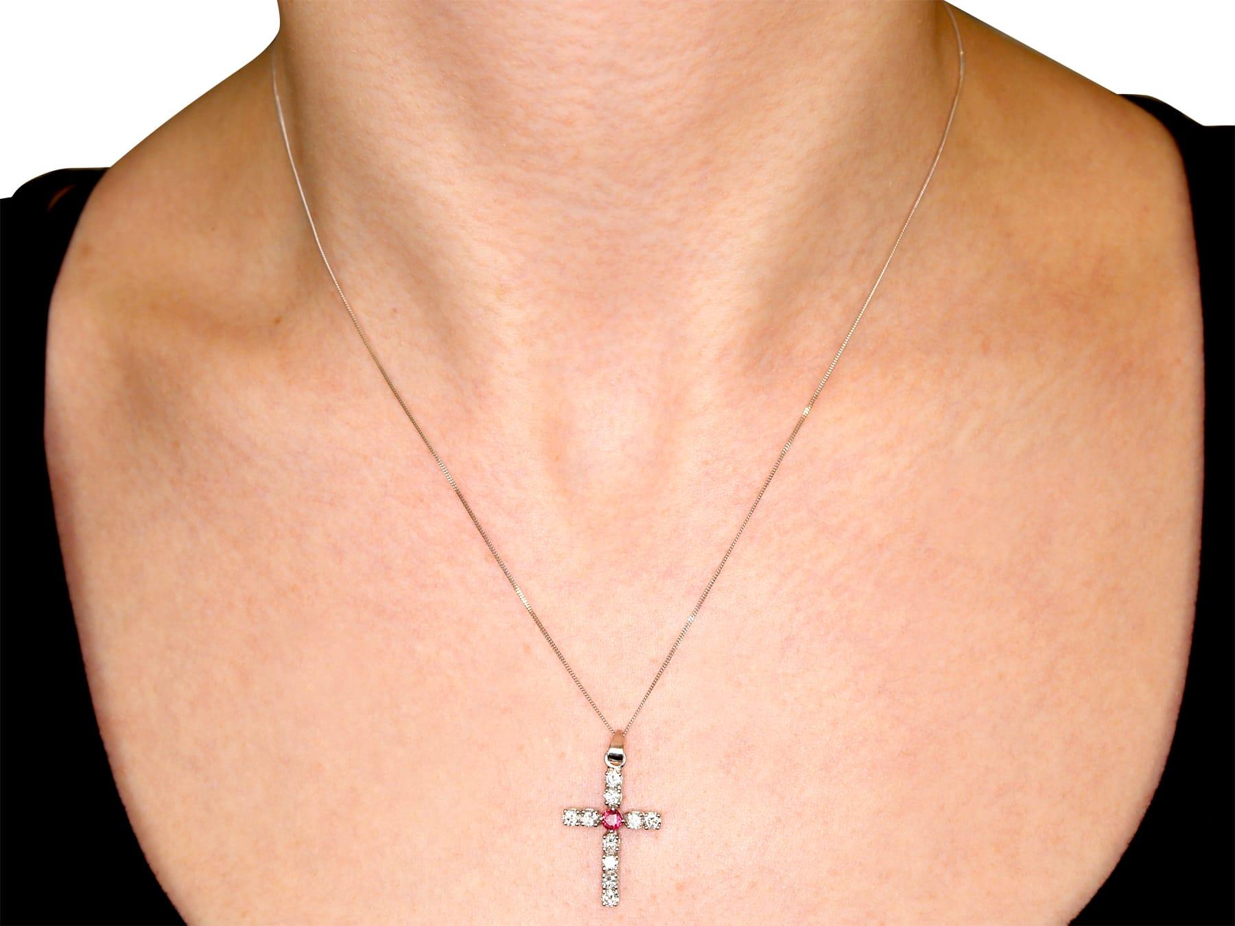 Ruby and Diamond White Gold Cross Pendant For Sale 3