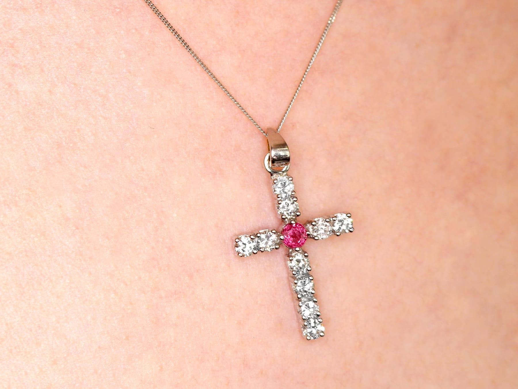 Ruby and Diamond White Gold Cross Pendant For Sale 4