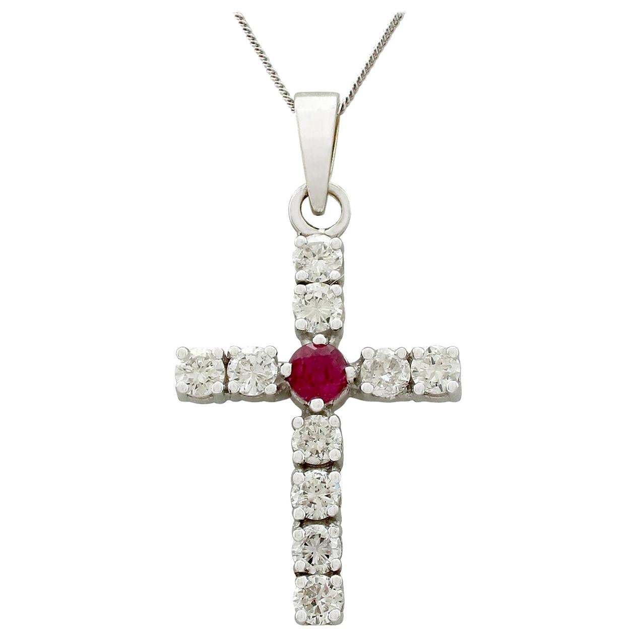Natural Ruby and Diamond Cross Pendant For Sale at 1stDibs