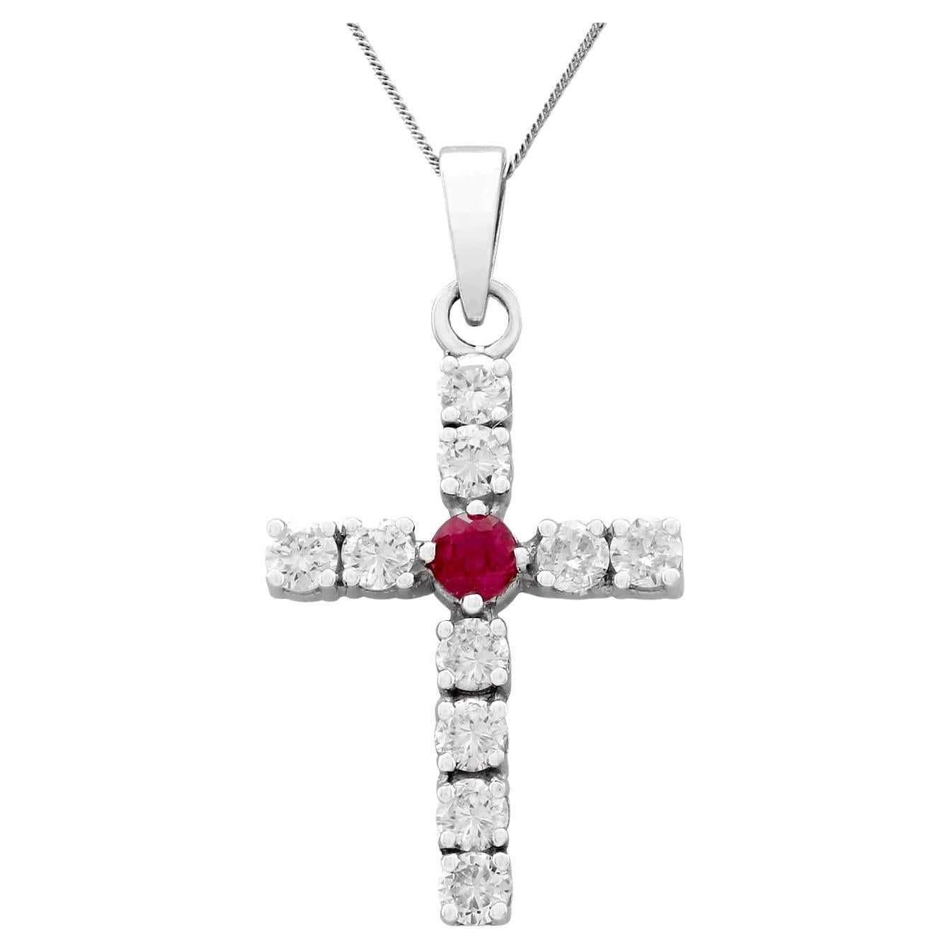 Ruby and Diamond White Gold Cross Pendant For Sale