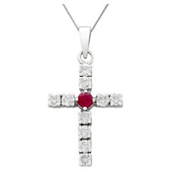 Vintage Ruby and Diamond White Gold Cross Pendant