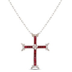 Stambolian 18K White Gold Diamond Princess Cut Ruby Cross Pendant Necklace