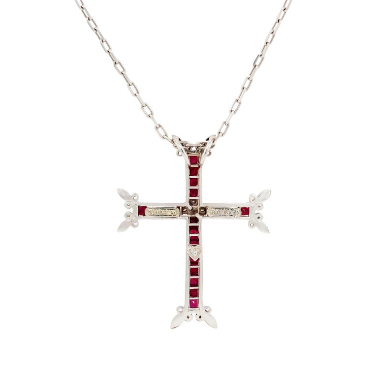 Ruby and Diamond White Gold Cross Pendant Stambolian For Sale at 1stdibs