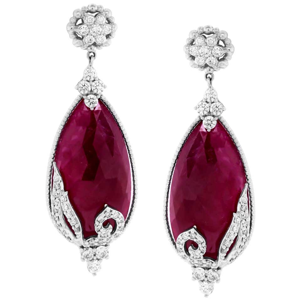 Ruby Diamond Gold Drop Earrings at 1stDibs
