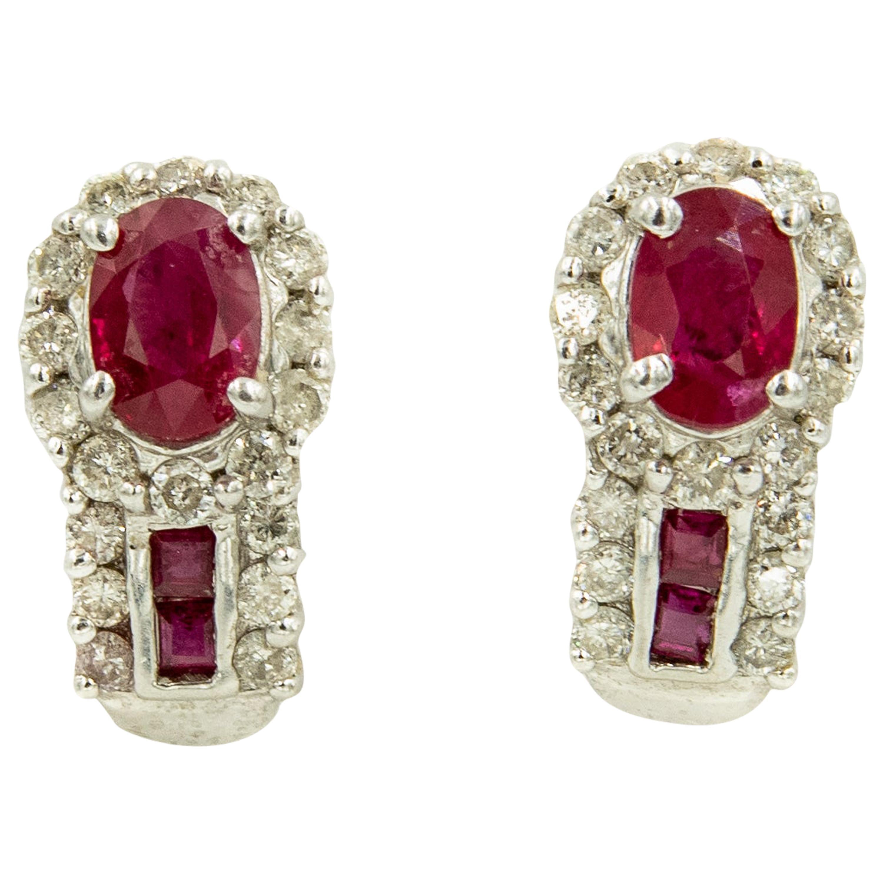 Ruby and Diamond White Gold Earrings For Sale
