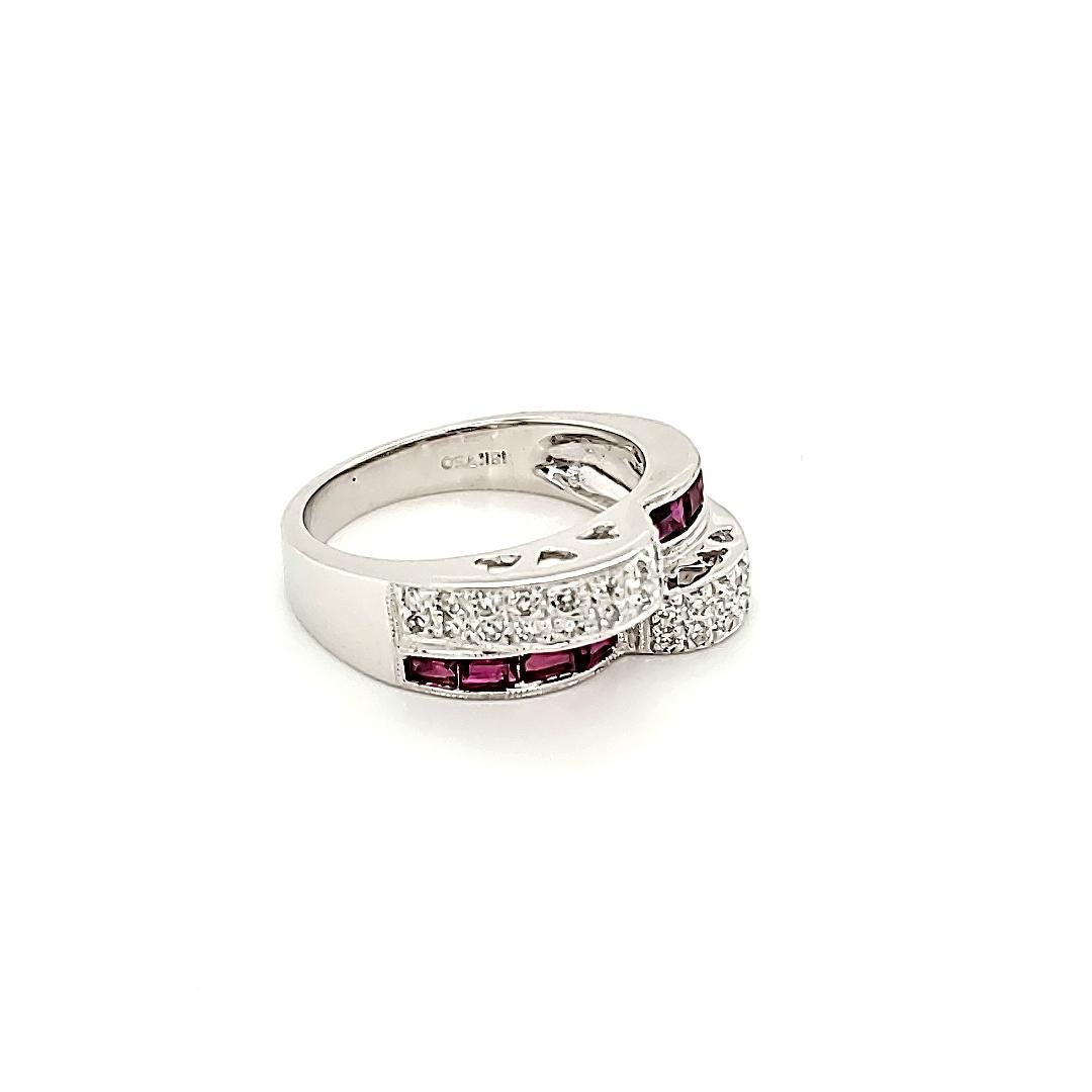 Art Deco Ruby and Diamond White Gold Engagement Ring For Sale