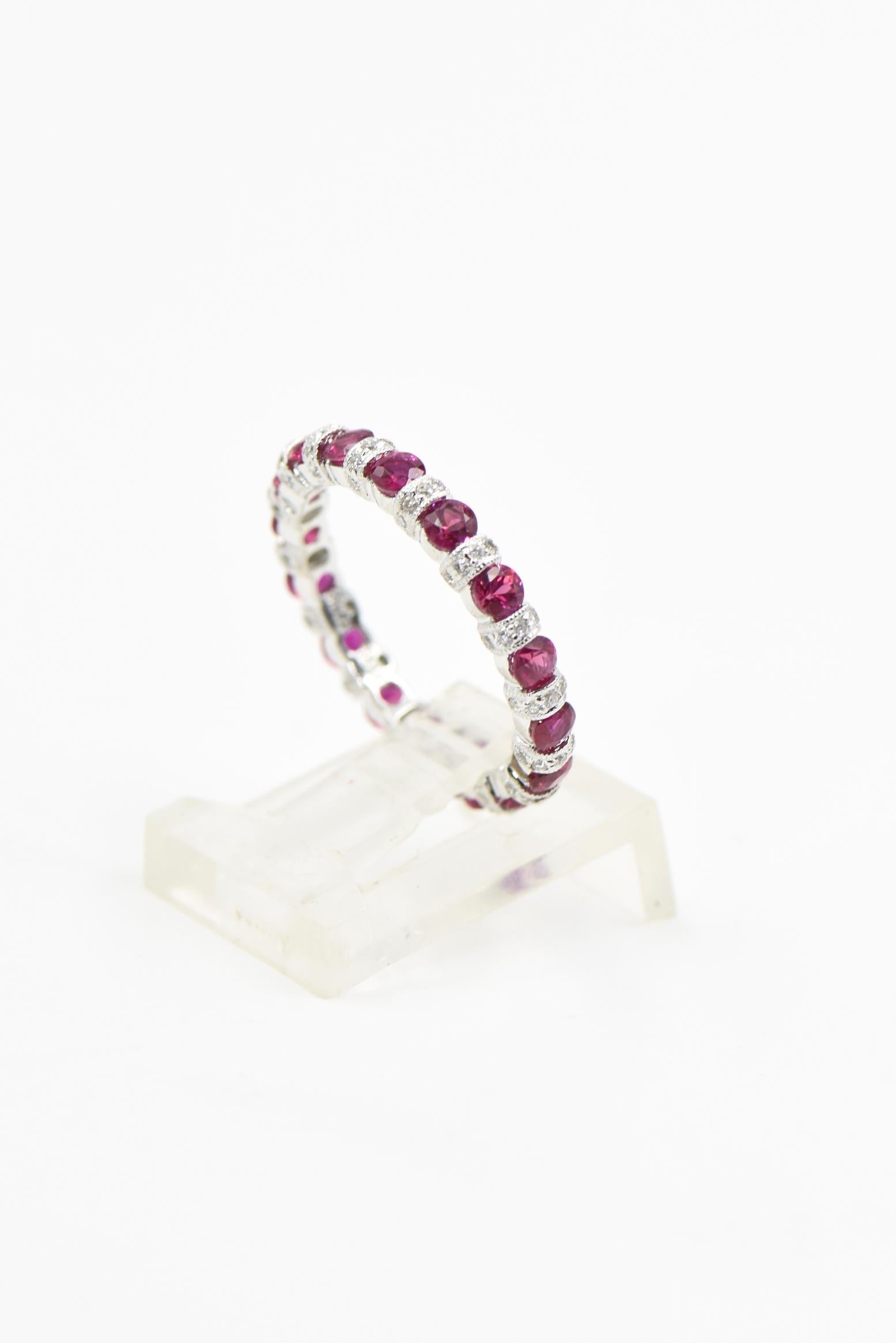 Women's Ruby and Diamond White Gold Eternity Band Ring