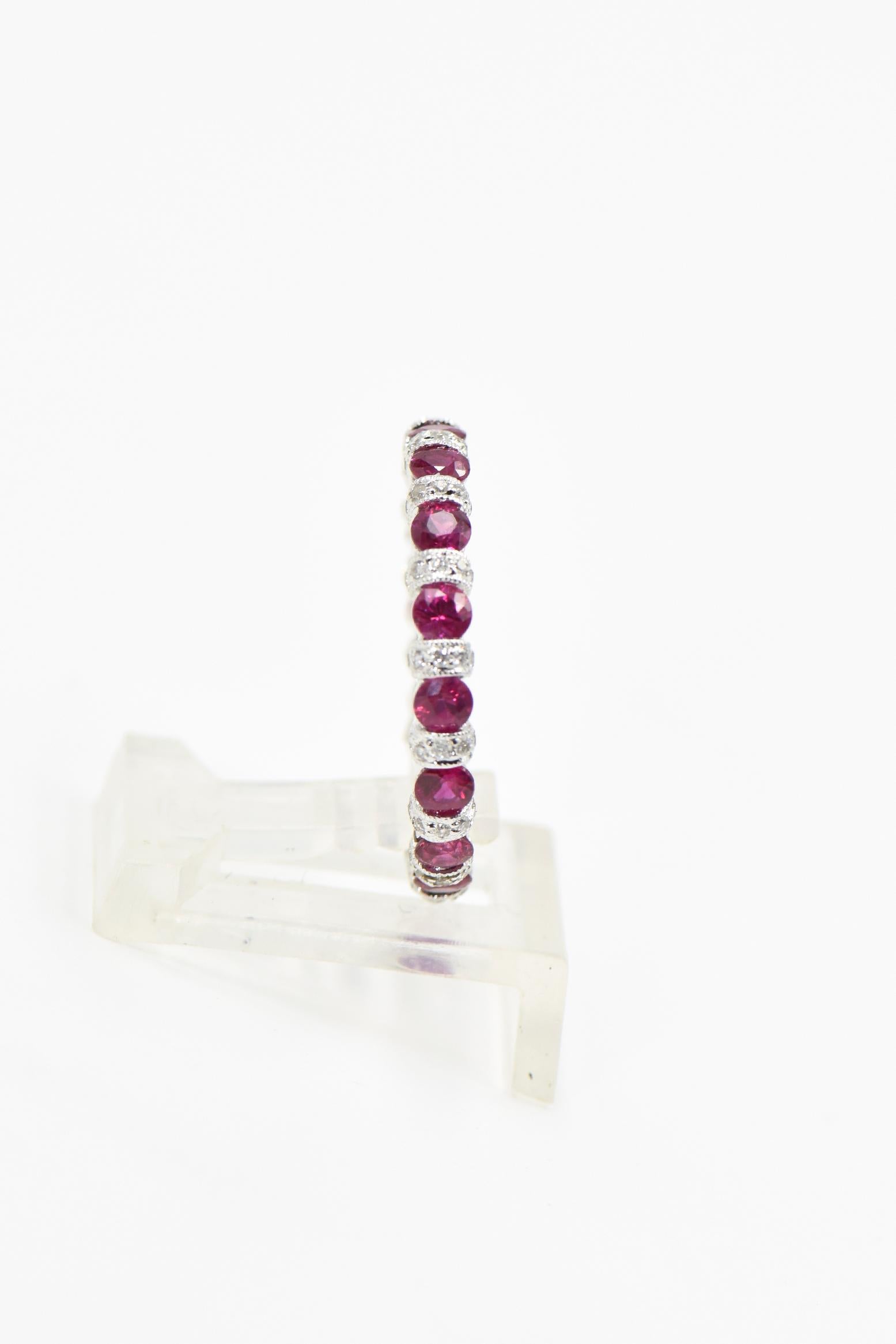 Ruby and Diamond White Gold Eternity Band Ring 1