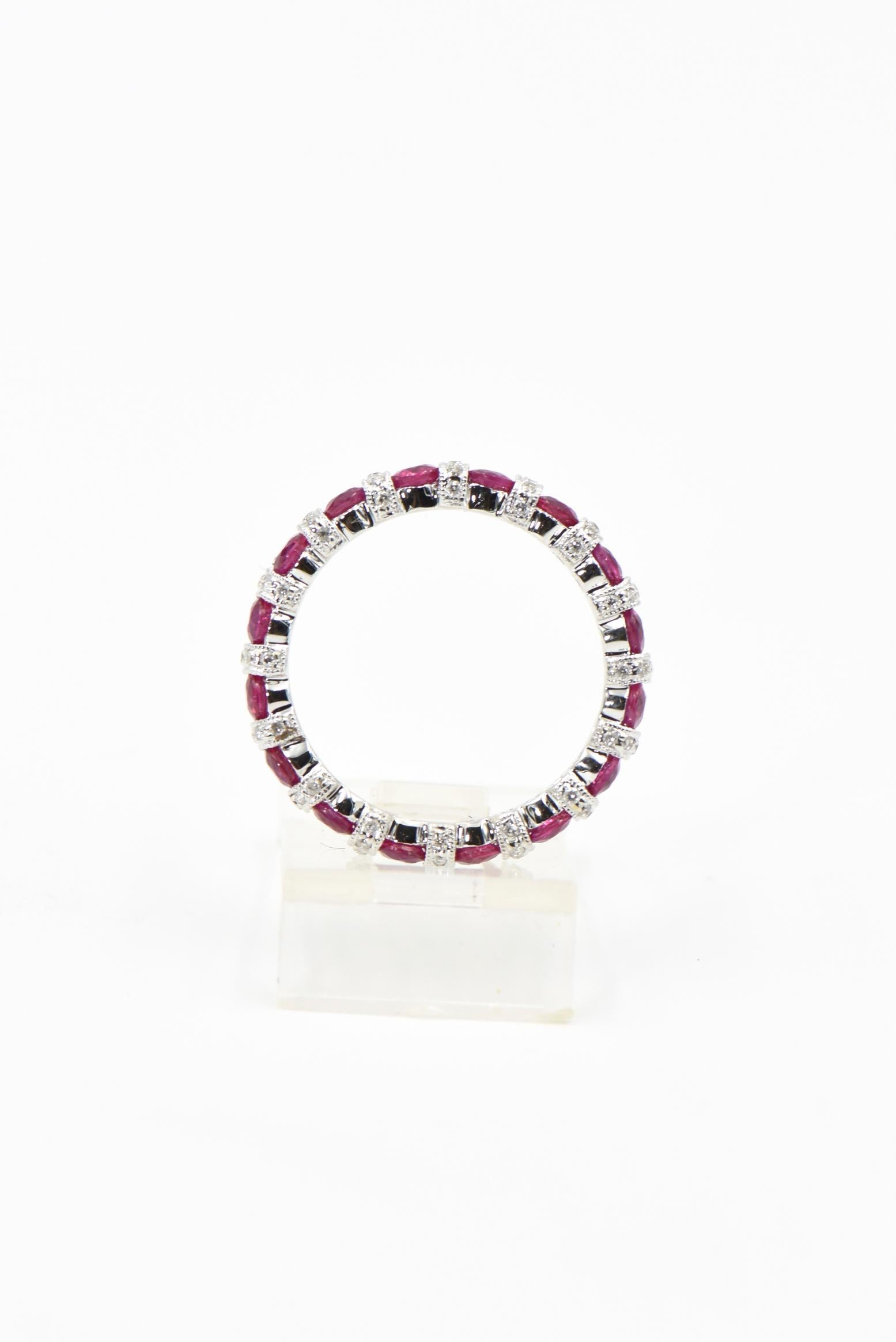 Ruby and Diamond White Gold Eternity Band Ring 2