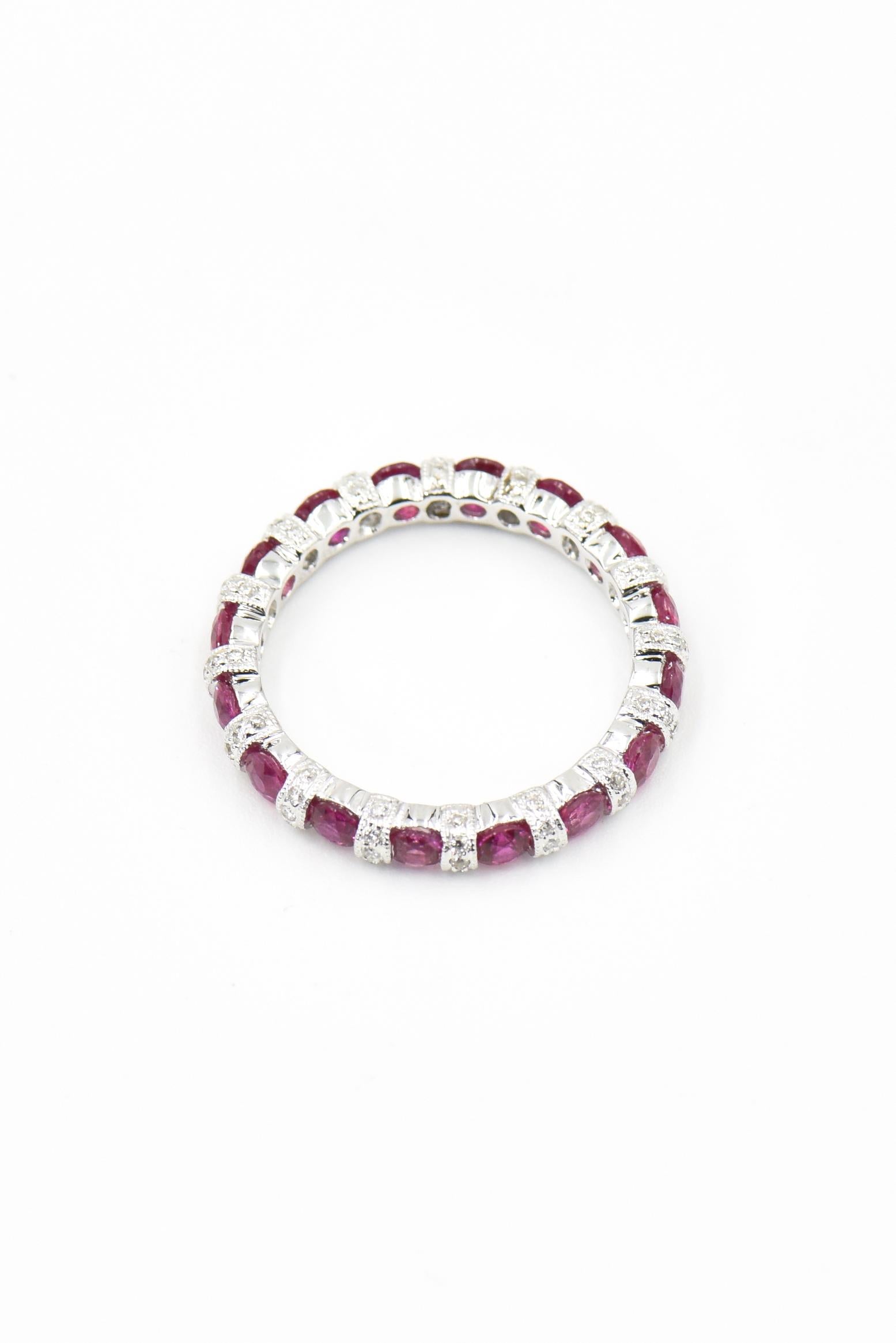 Ruby and Diamond White Gold Eternity Band Ring 3