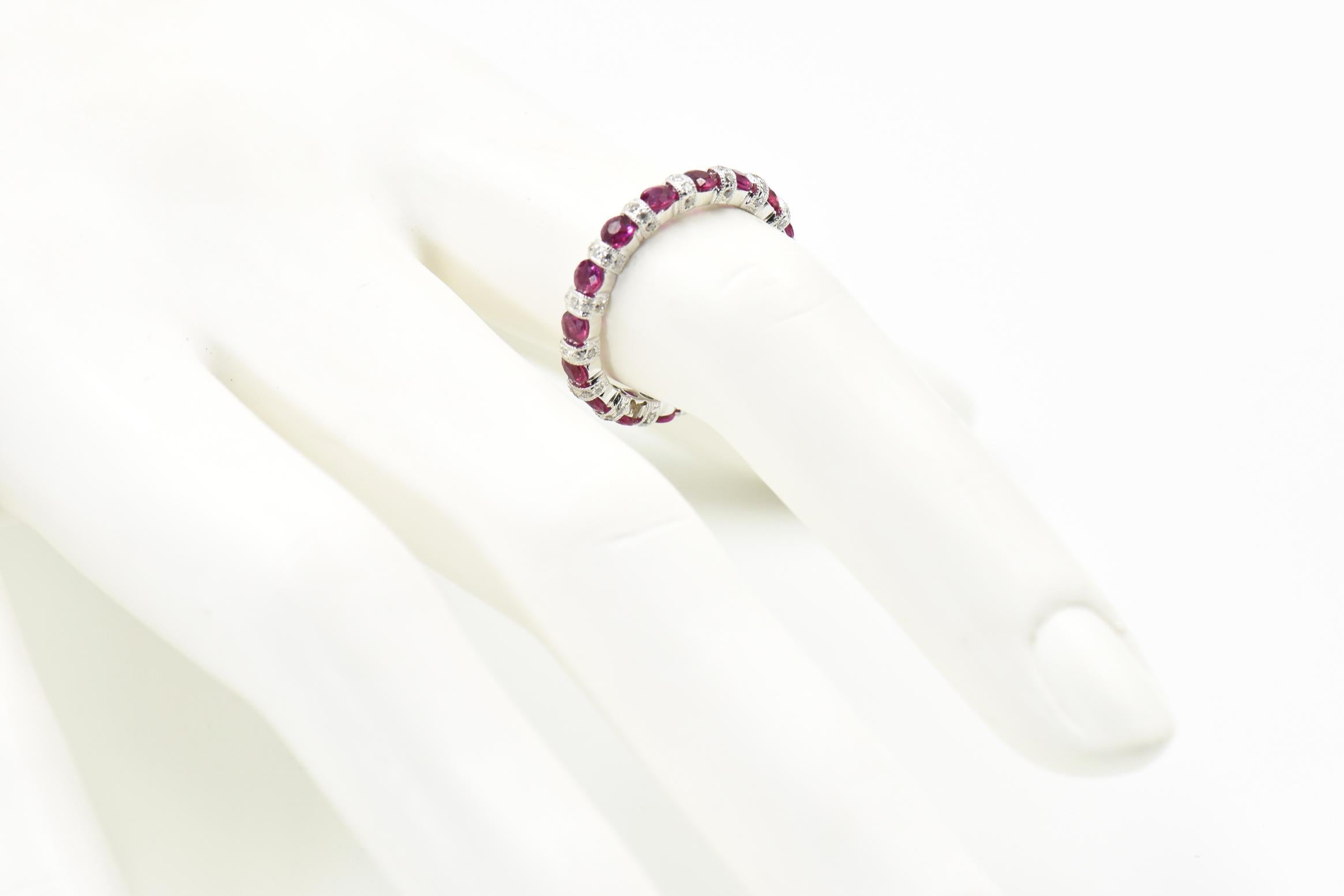 Ruby and Diamond White Gold Eternity Band Ring 5