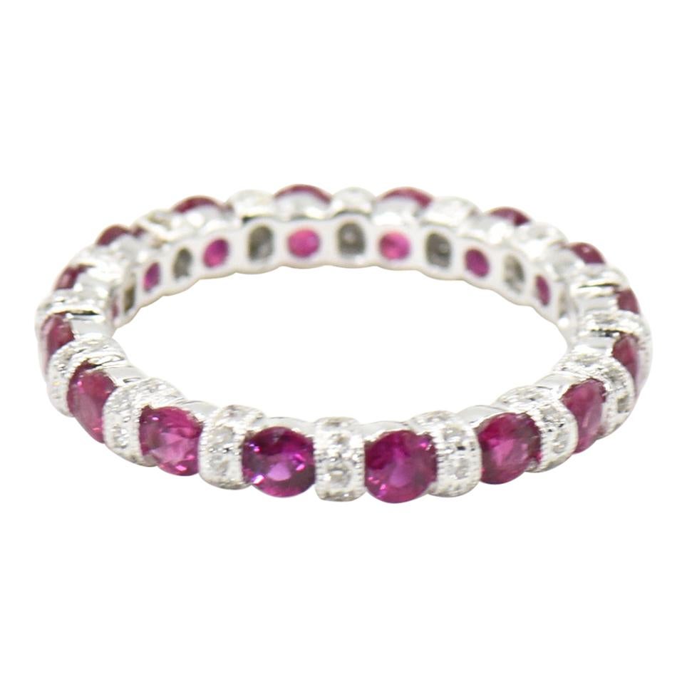 Ruby and Diamond White Gold Eternity Band Ring