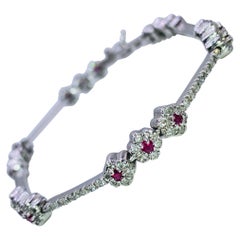 Ruby and Diamond White Gold Flower Line Bracelet