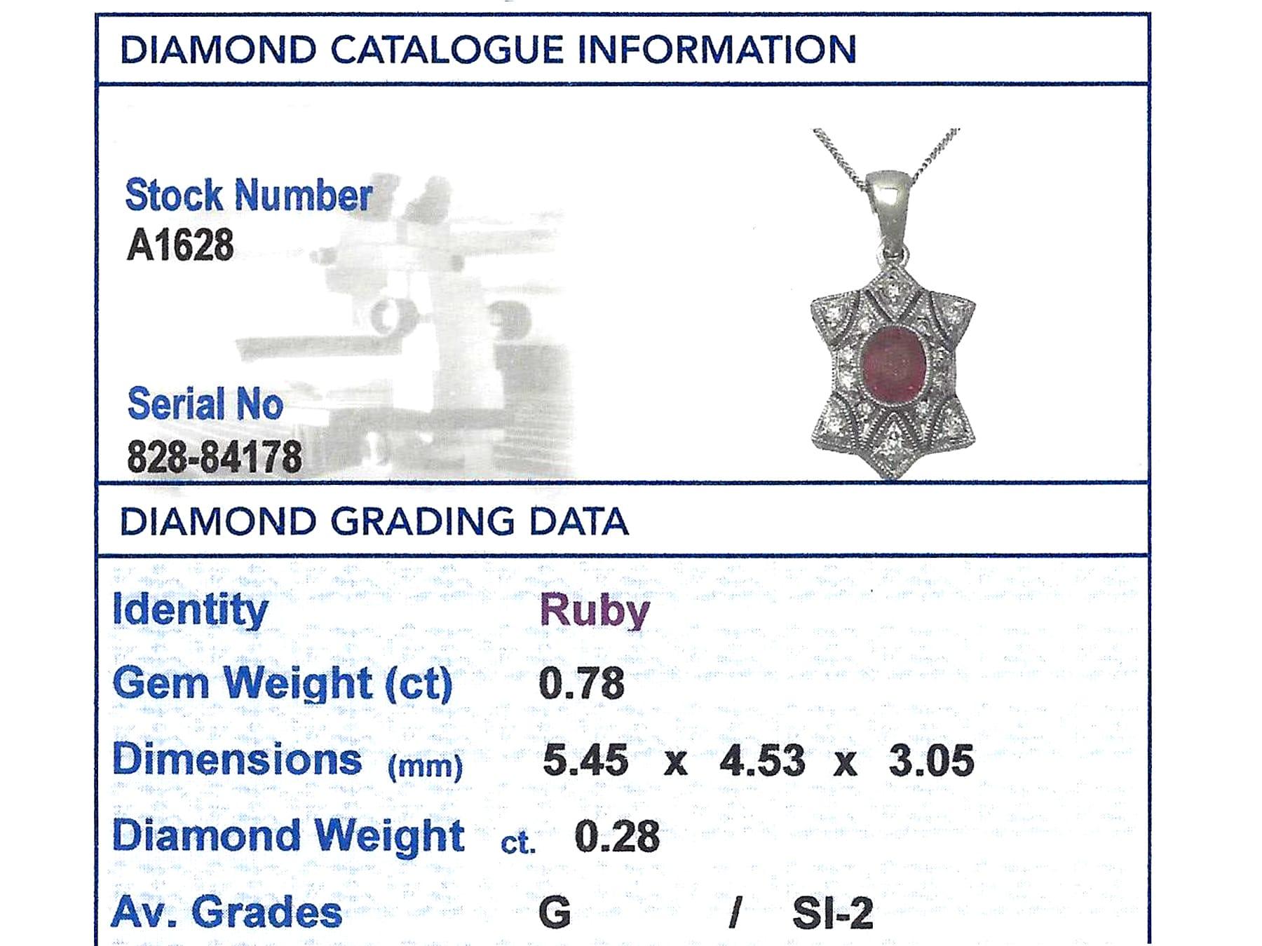 Ruby and Diamond White Gold Pendant, circa 2000 For Sale 1