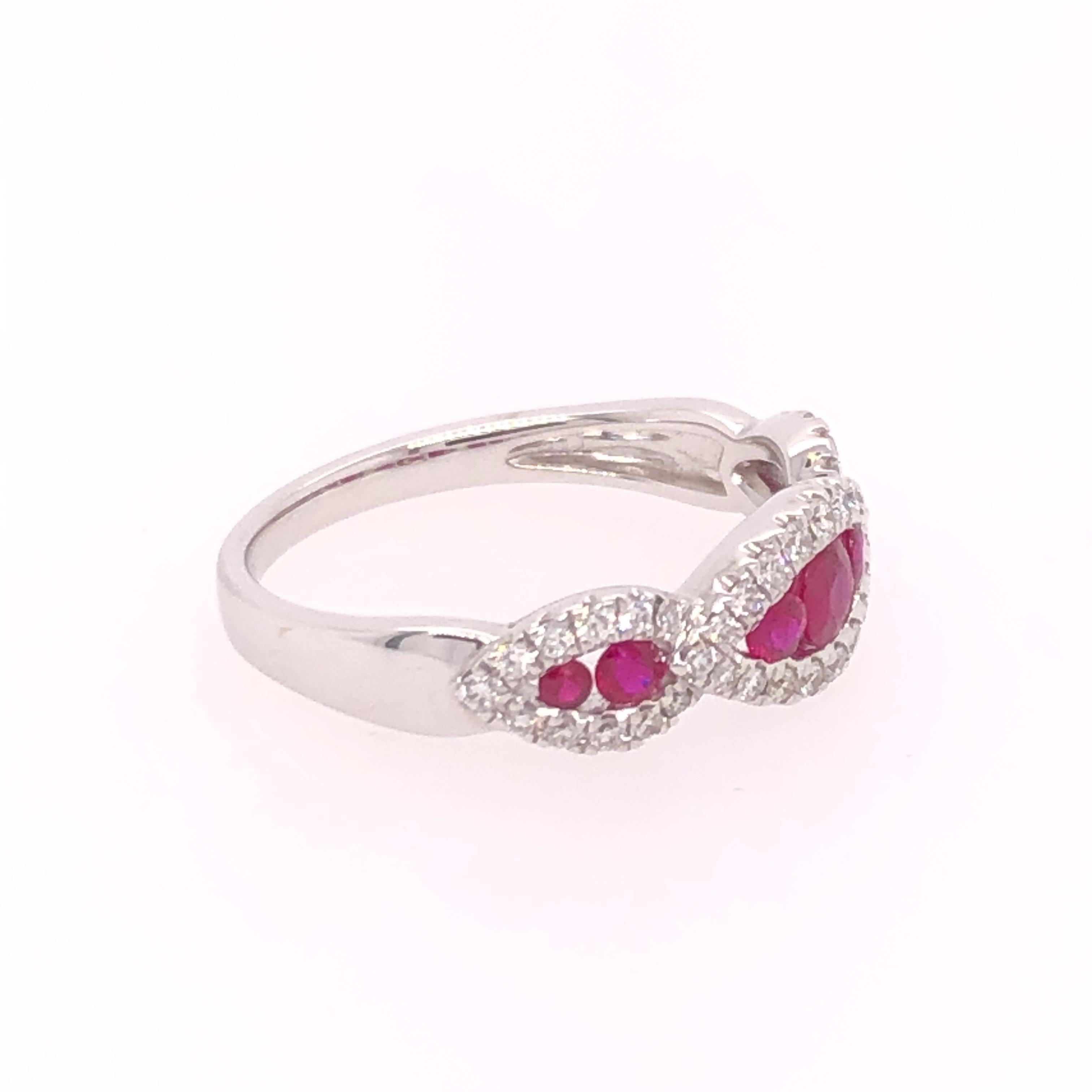 Round Cut Ruby and Diamond White Gold Ring
