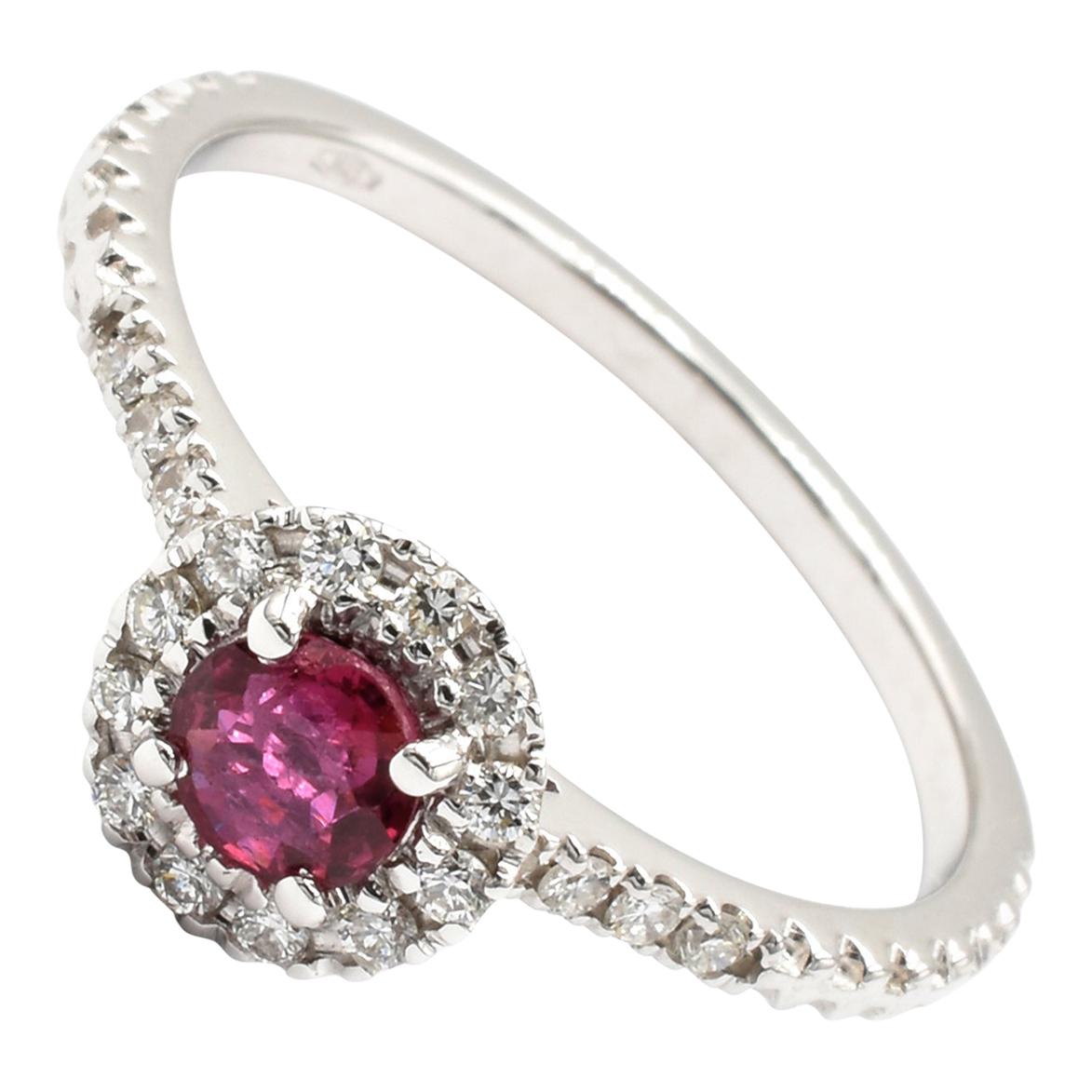 Ruby and Diamond White Gold Ring Made in Italy For Sale