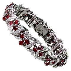 Ruby and Diamond Cluster Bracelet in 14 Karat White Gold