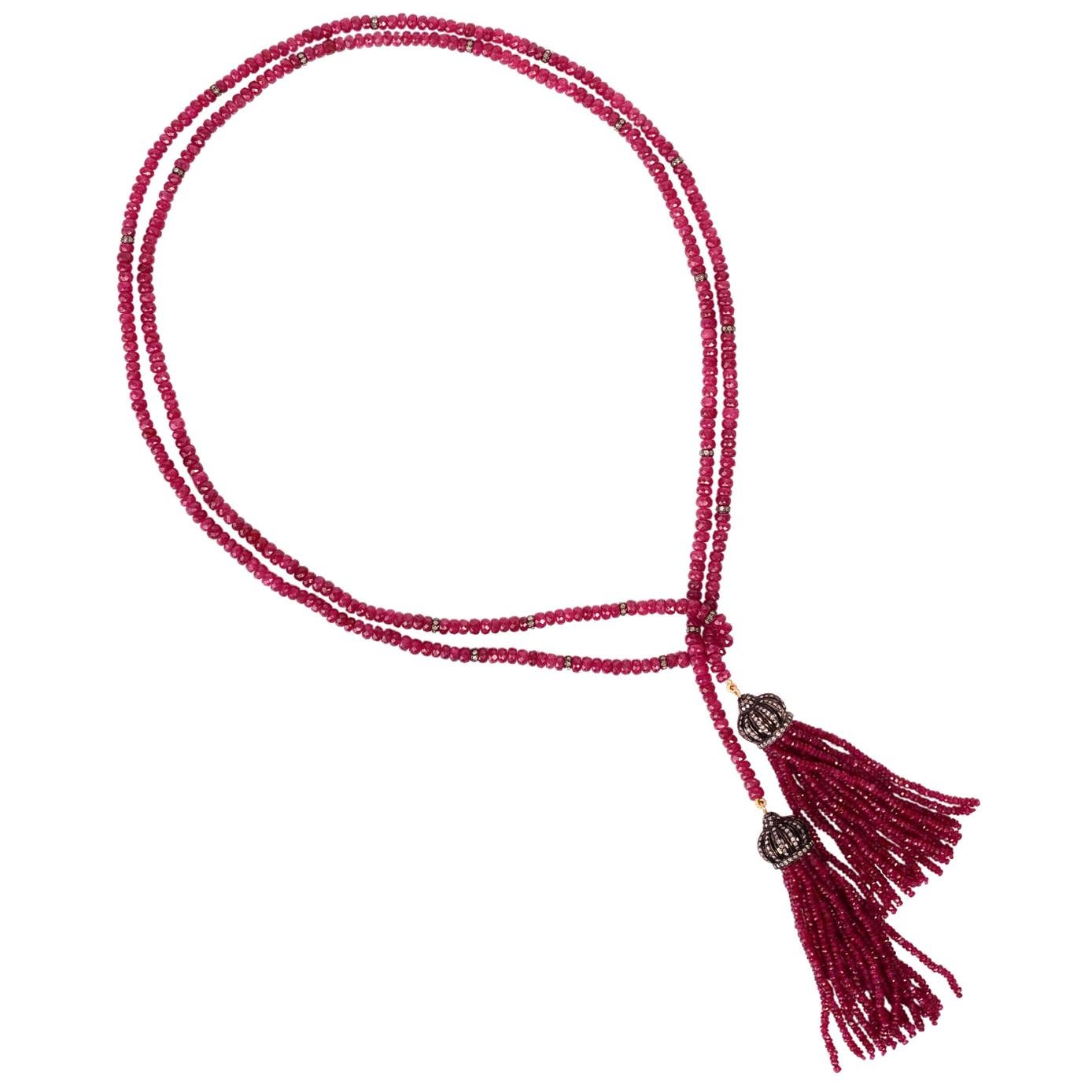 Ruby and Diamond Wrap around Tassel Necklace For Sale