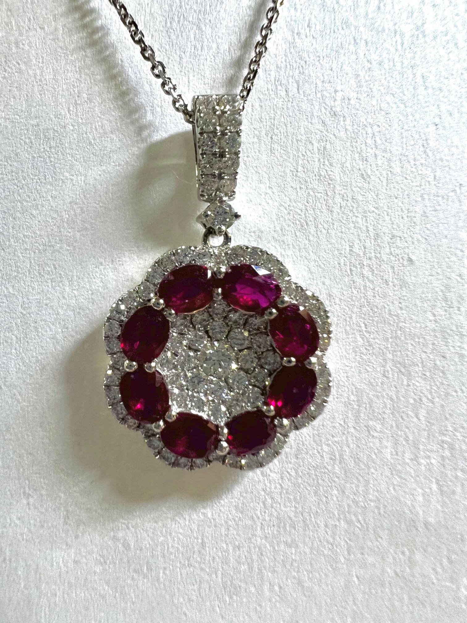 Modern Ruby and Diamond Wreath Pendant For Sale