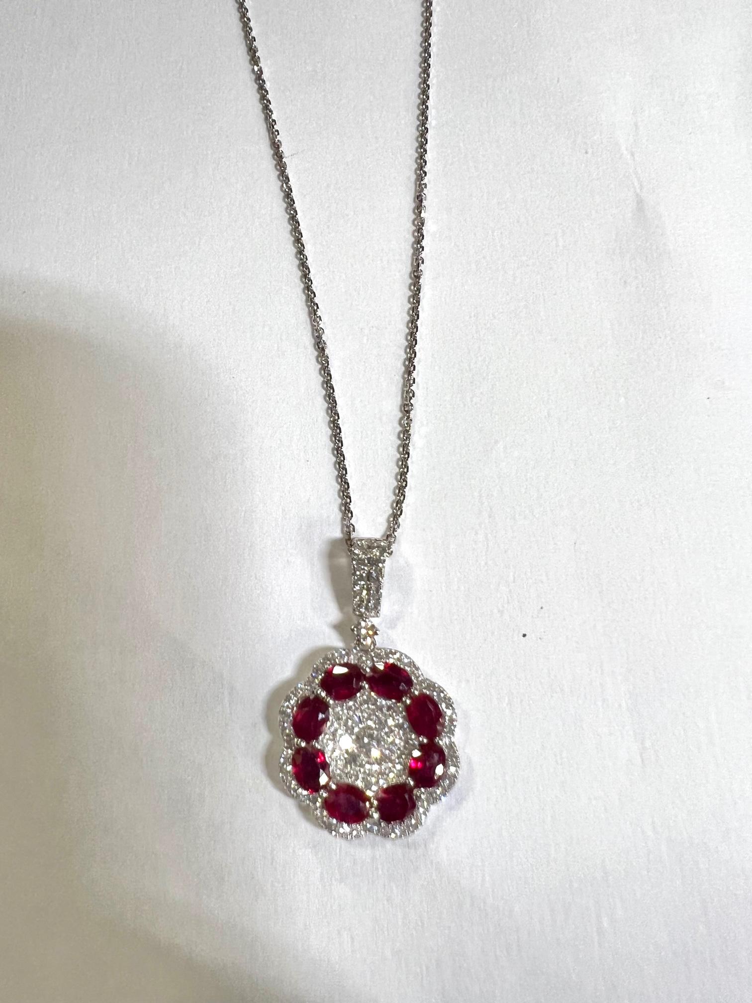 Ruby and Diamond Wreath Pendant In New Condition For Sale In New York, NY