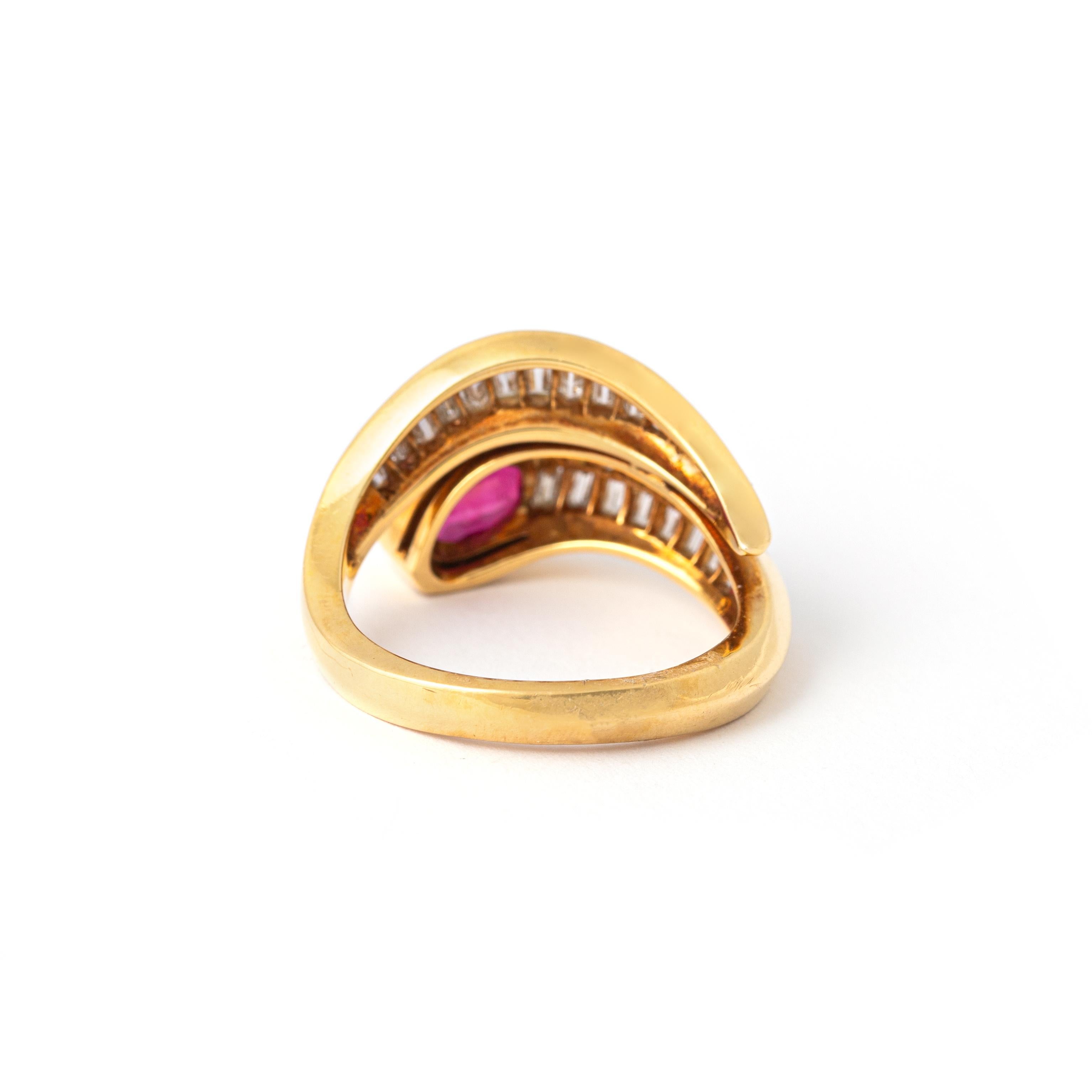 Women's or Men's Ruby and Diamond Yellow Gold 18K Ring For Sale