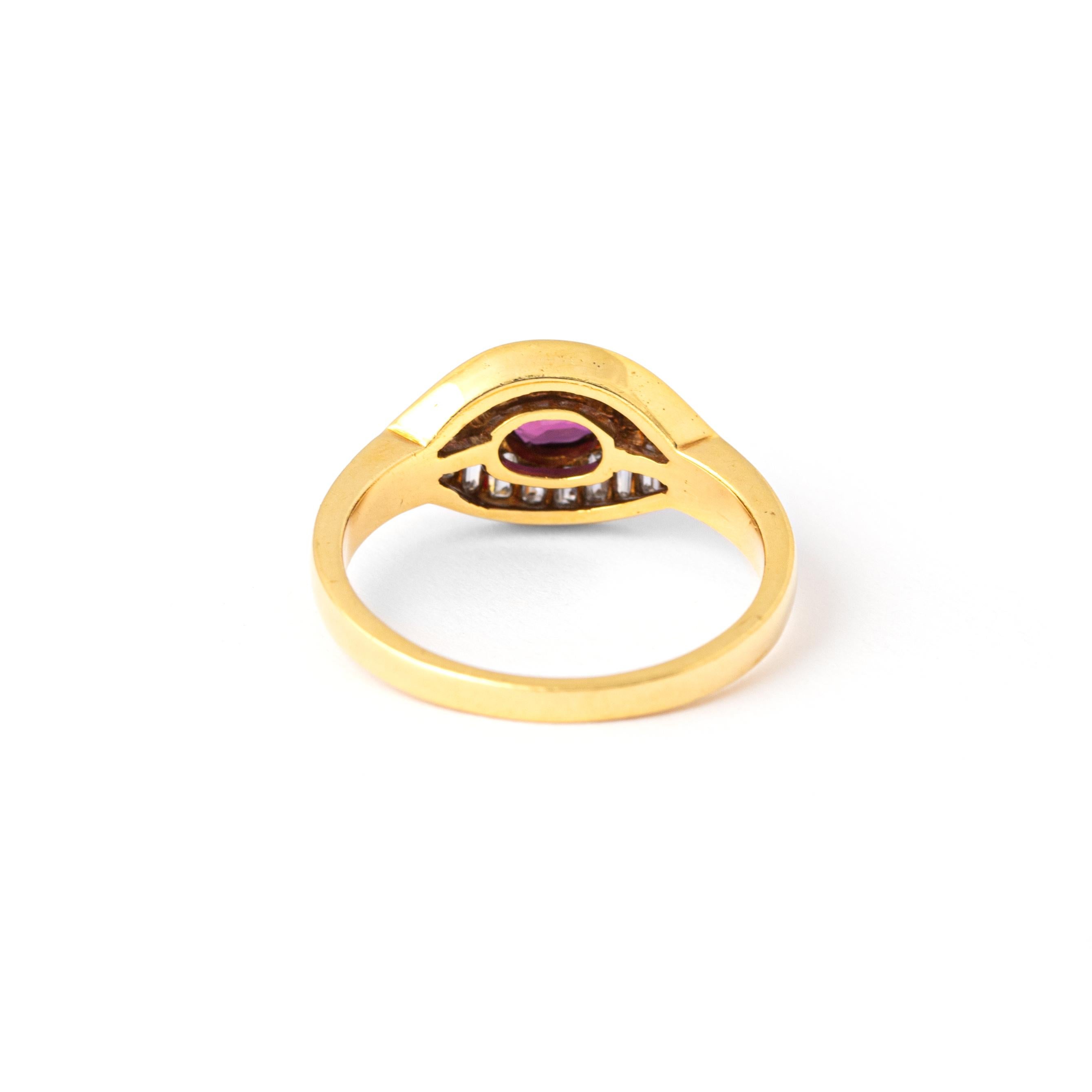 Women's or Men's Ruby and Diamond Yellow Gold 18K Ring For Sale