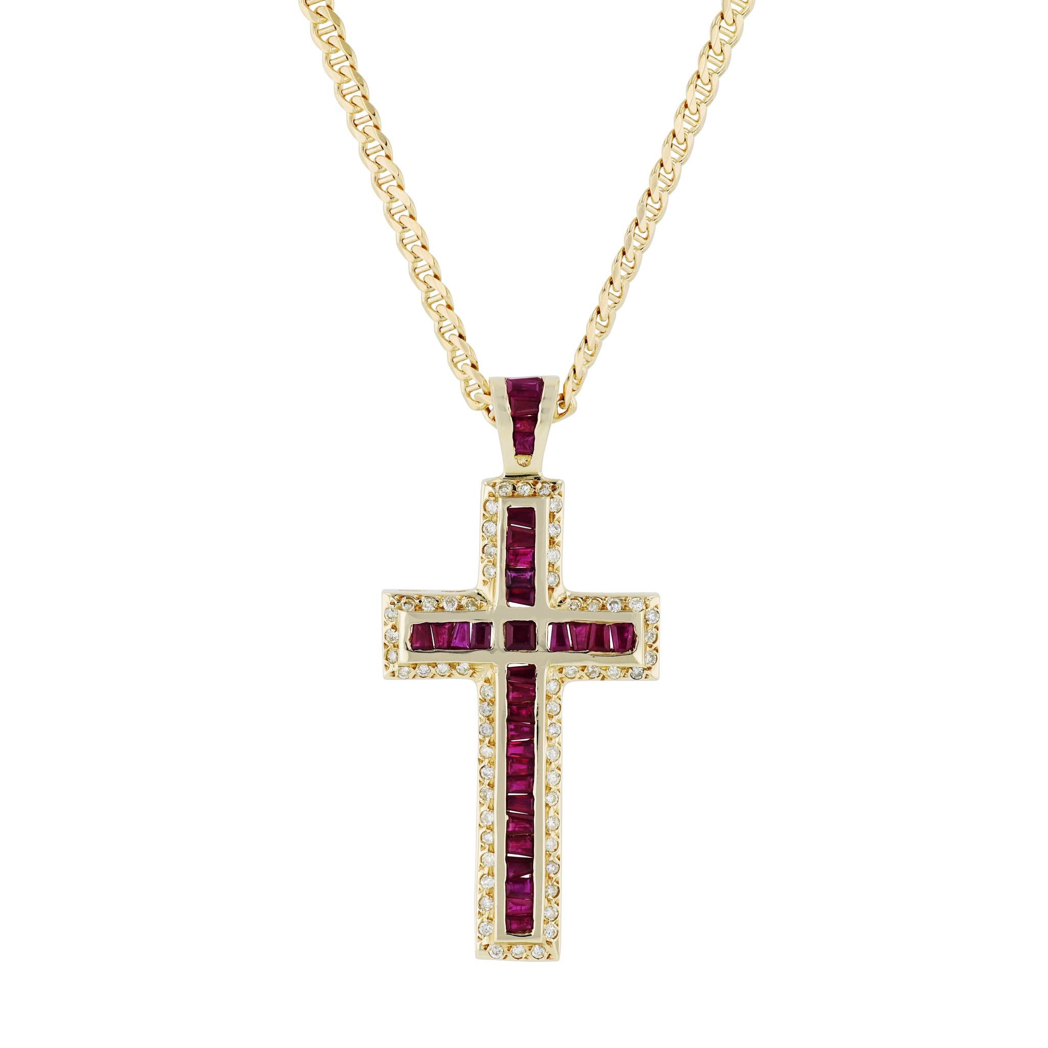 Rubin und Diamant Gelbgold Kreuz Anhänger Estate  (Moderne) im Angebot