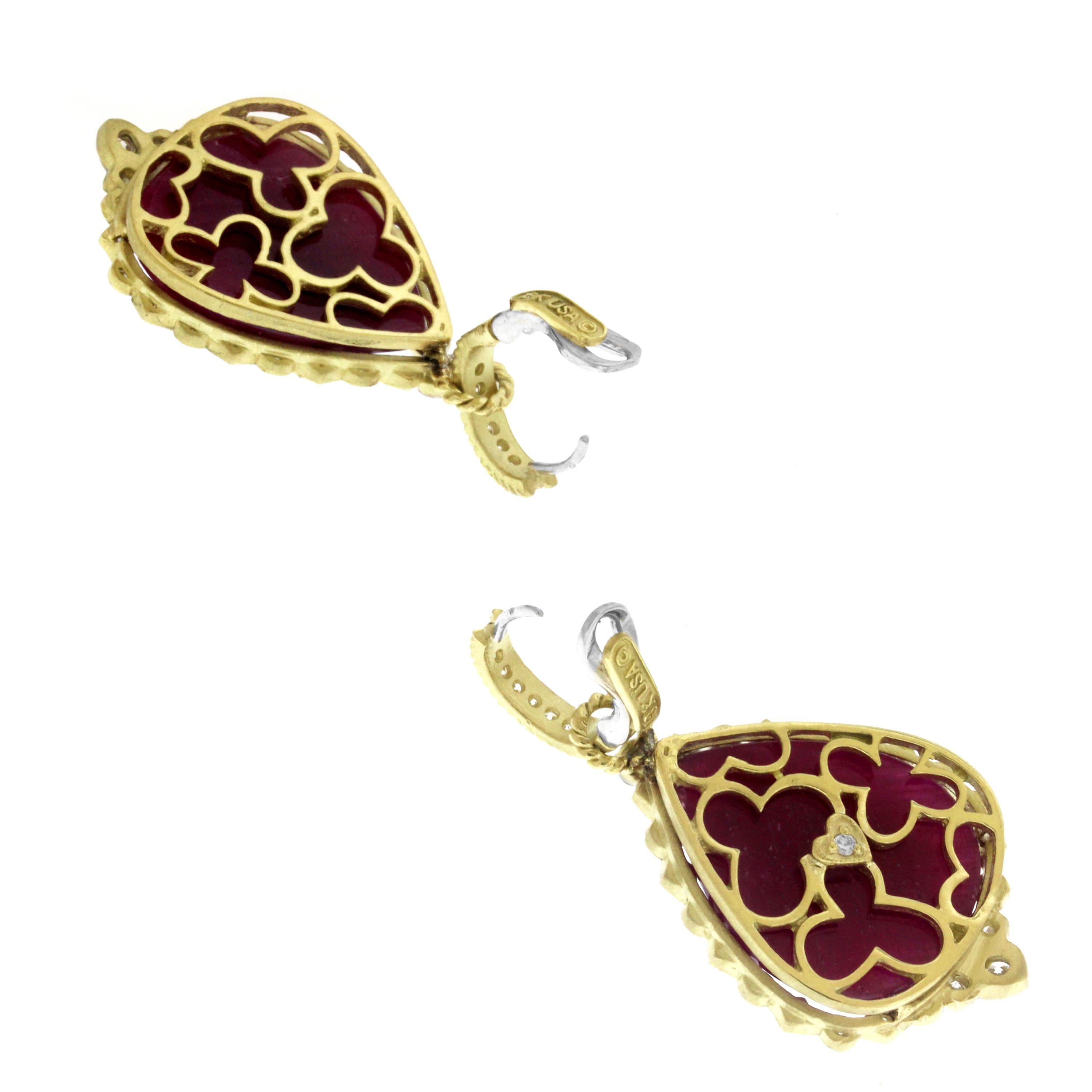 ruby drop earrings yellow gold
