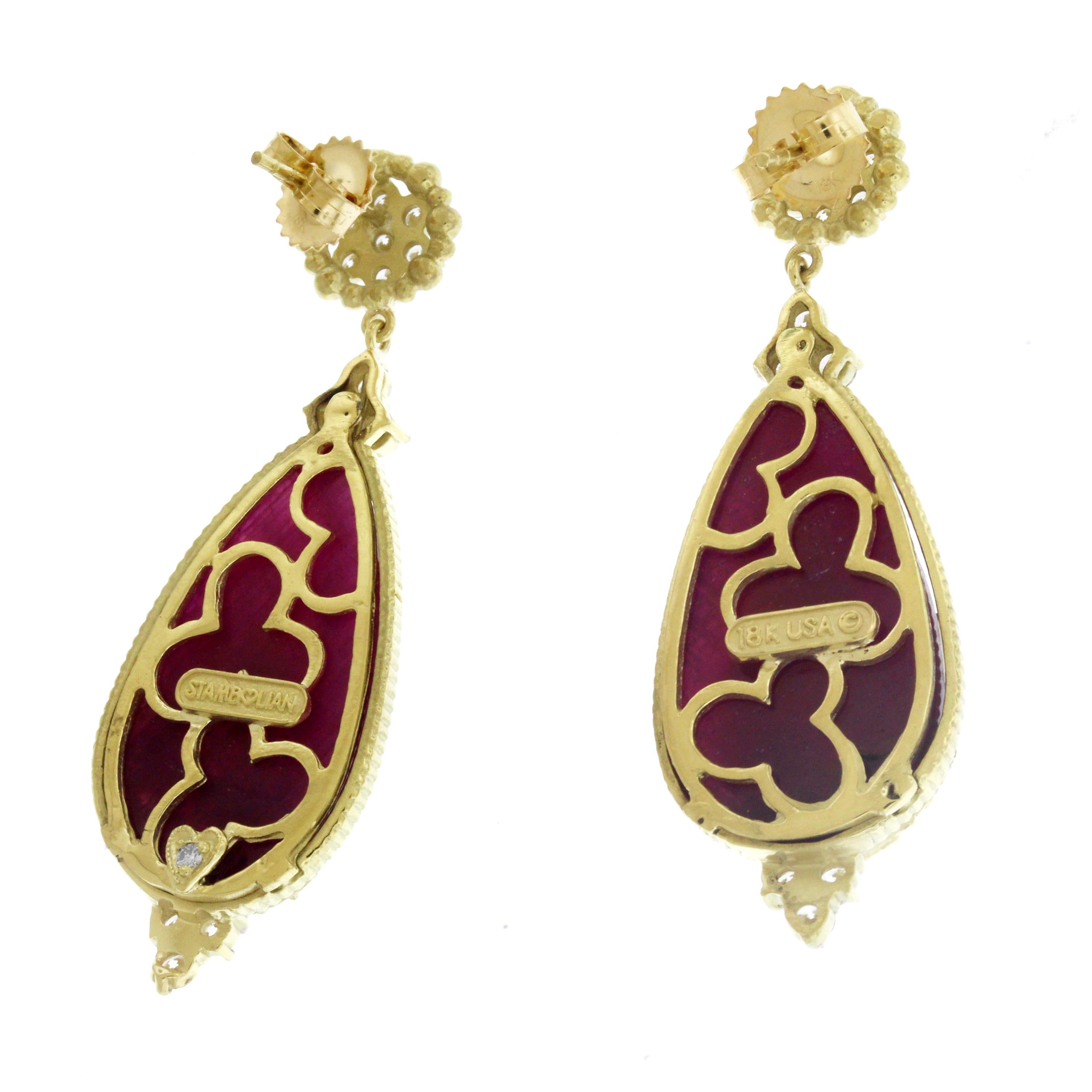 IF YOU ARE REALLY INTERESTED, CONTACT US WITH ANY REASONABLE OFFER. WE WILL TRY OUR BEST TO MAKE YOU HAPPY!

18K Gold and Diamond Drop Earrings with Rose Cut Pear Shape Ruby Centers

Sliced Rubys are stunning in color. Pear Shape, Rose-cuts.

38