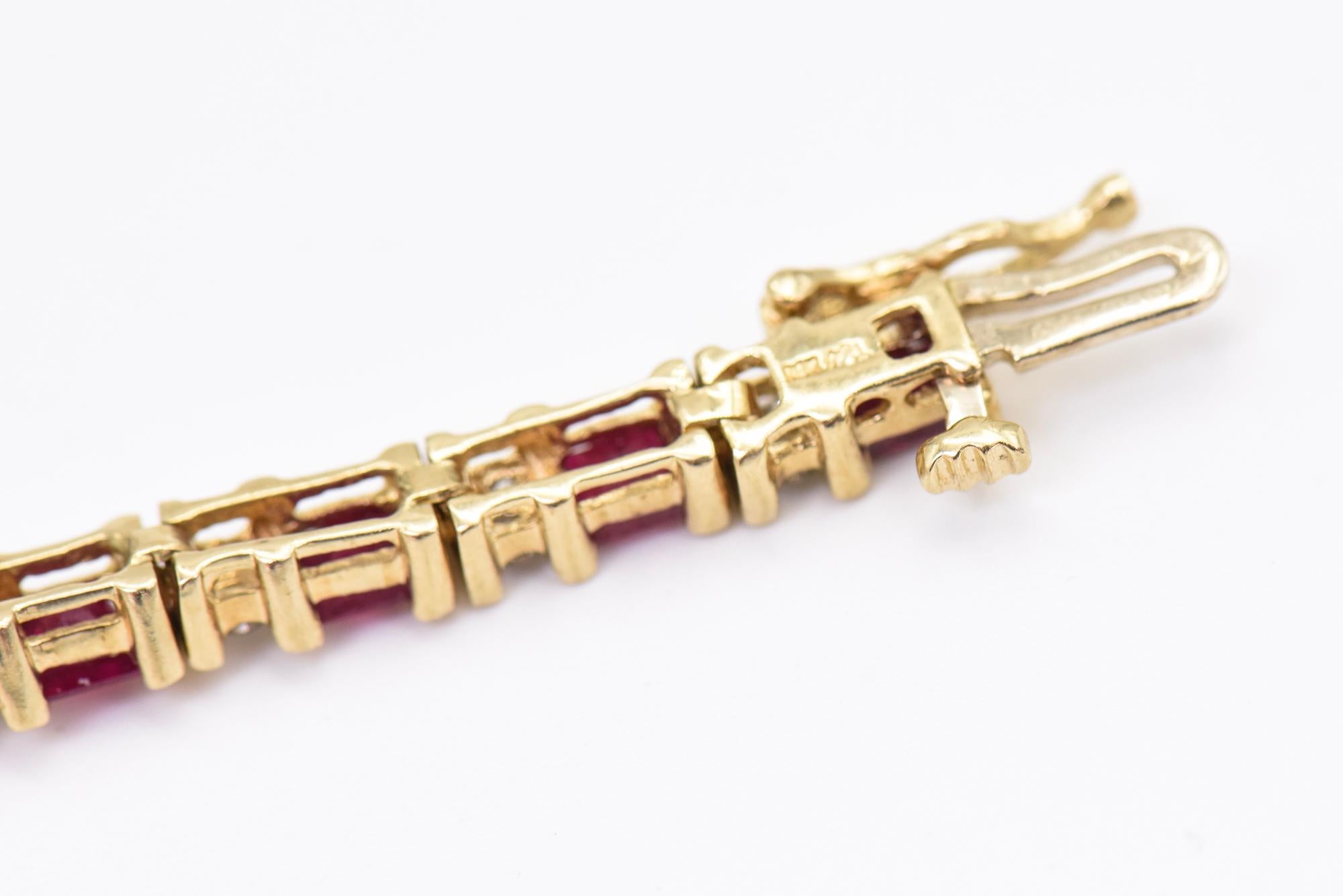 Ruby and Diamond Yellow Gold Tennis Line Bracelet For Sale 2