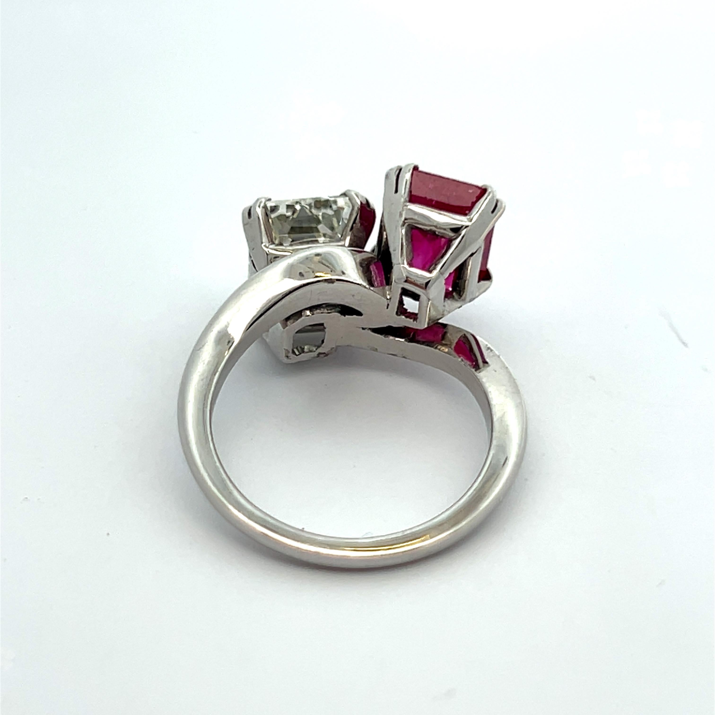 Ruby and Diamond You & Me Ring For Sale 5