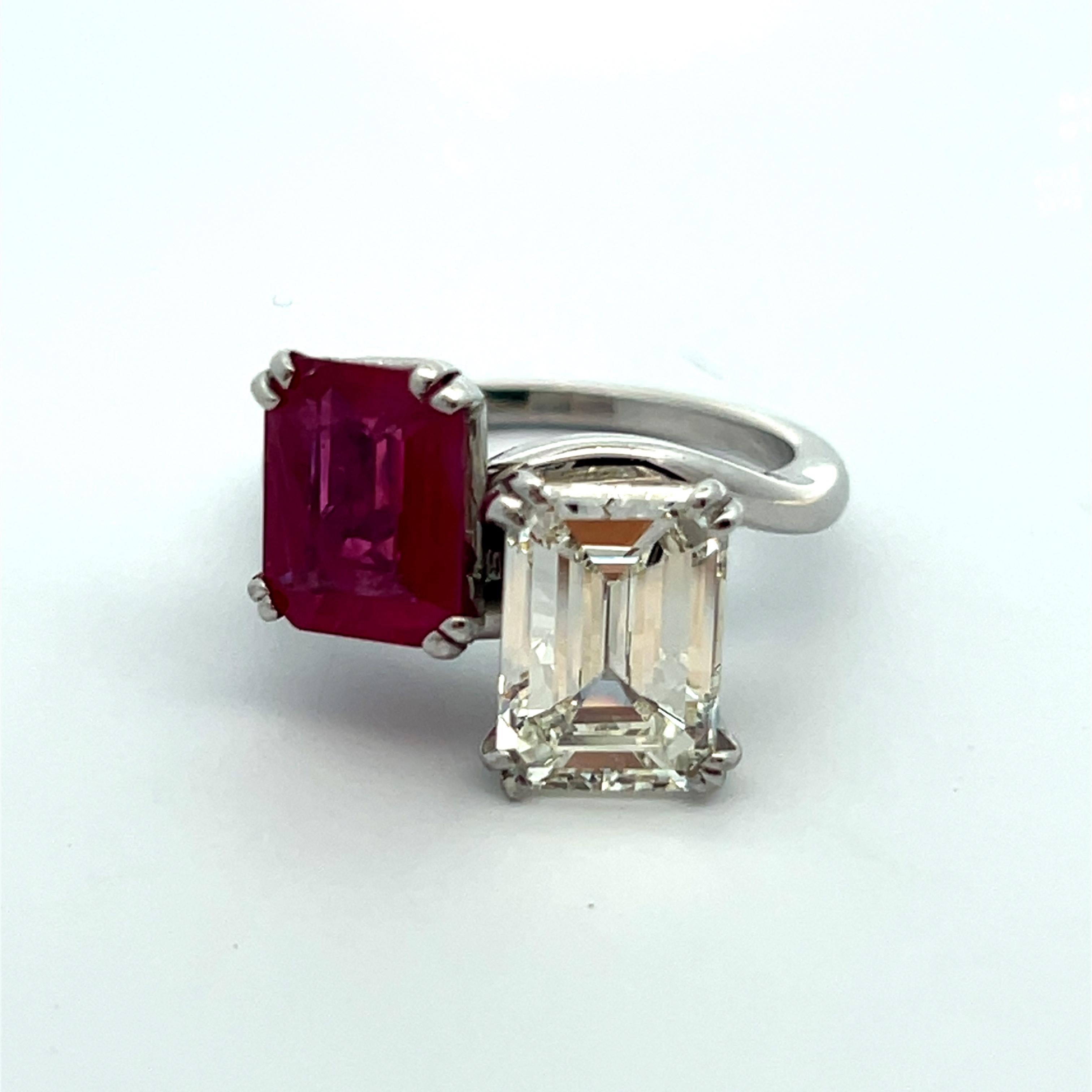 Ruby and Diamond You & Me Ring For Sale 6