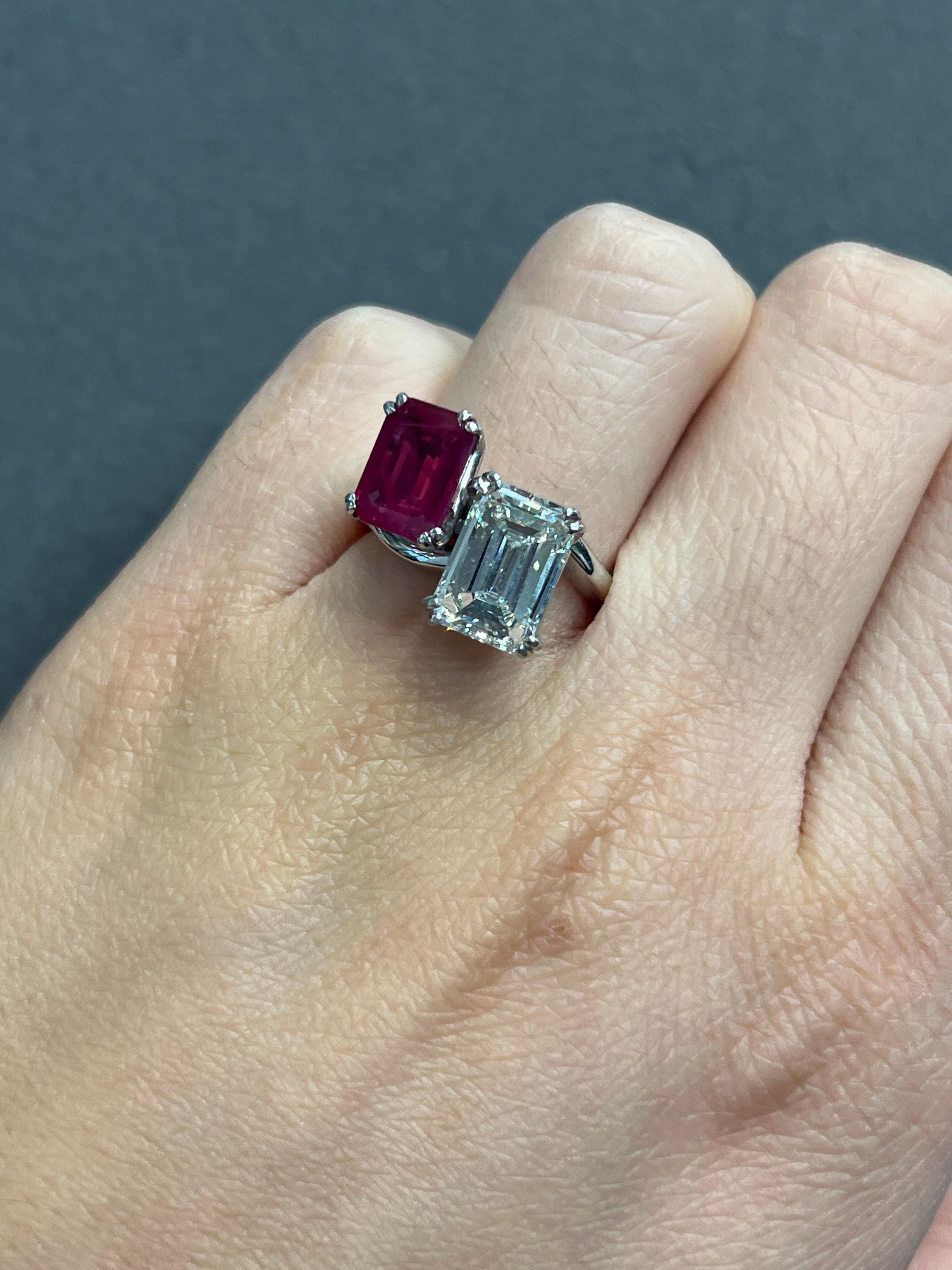 Ruby and Diamond You & Me Ring In Excellent Condition For Sale In New York, NY