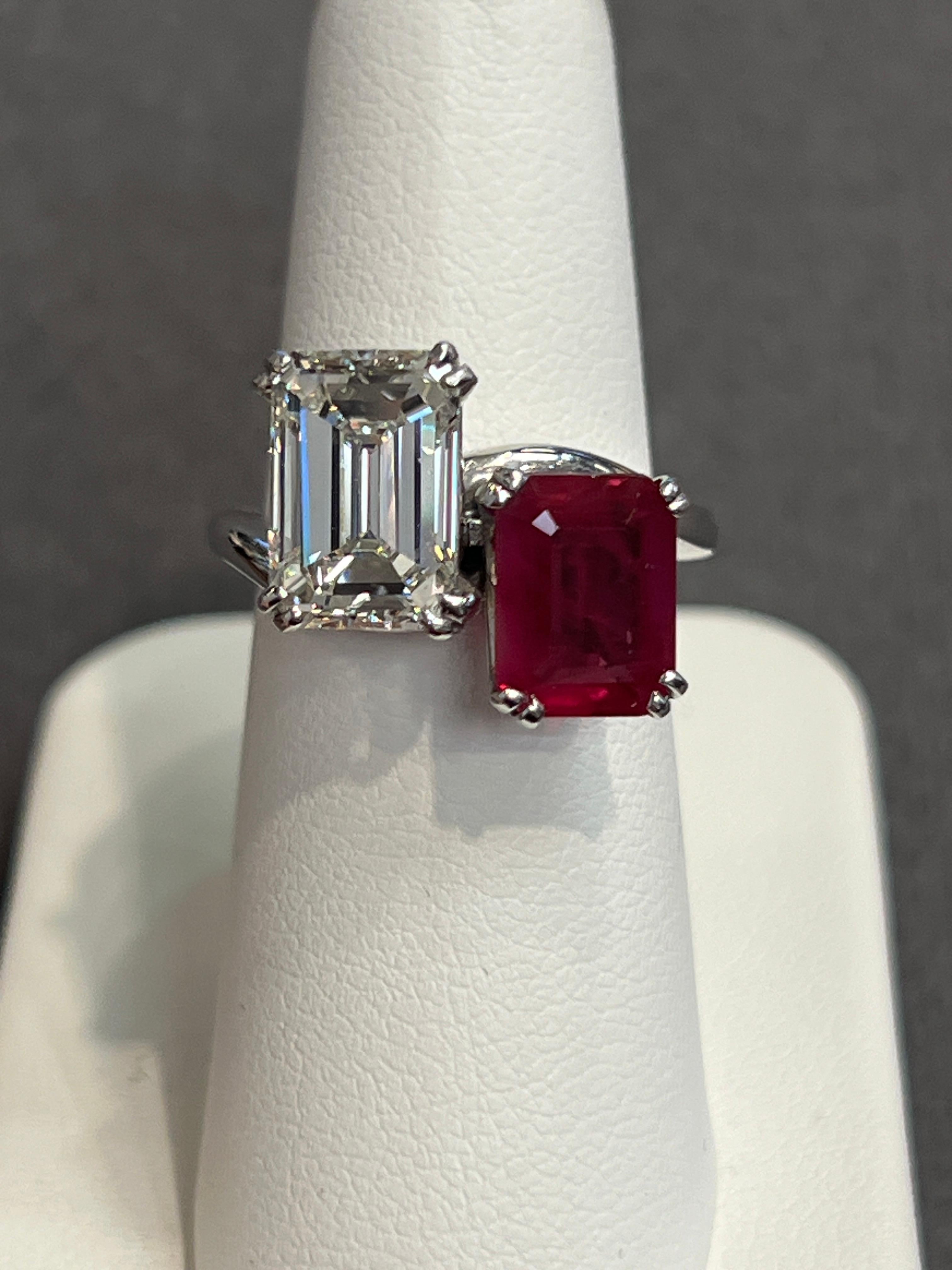 Ruby and Diamond You & Me Ring For Sale 1