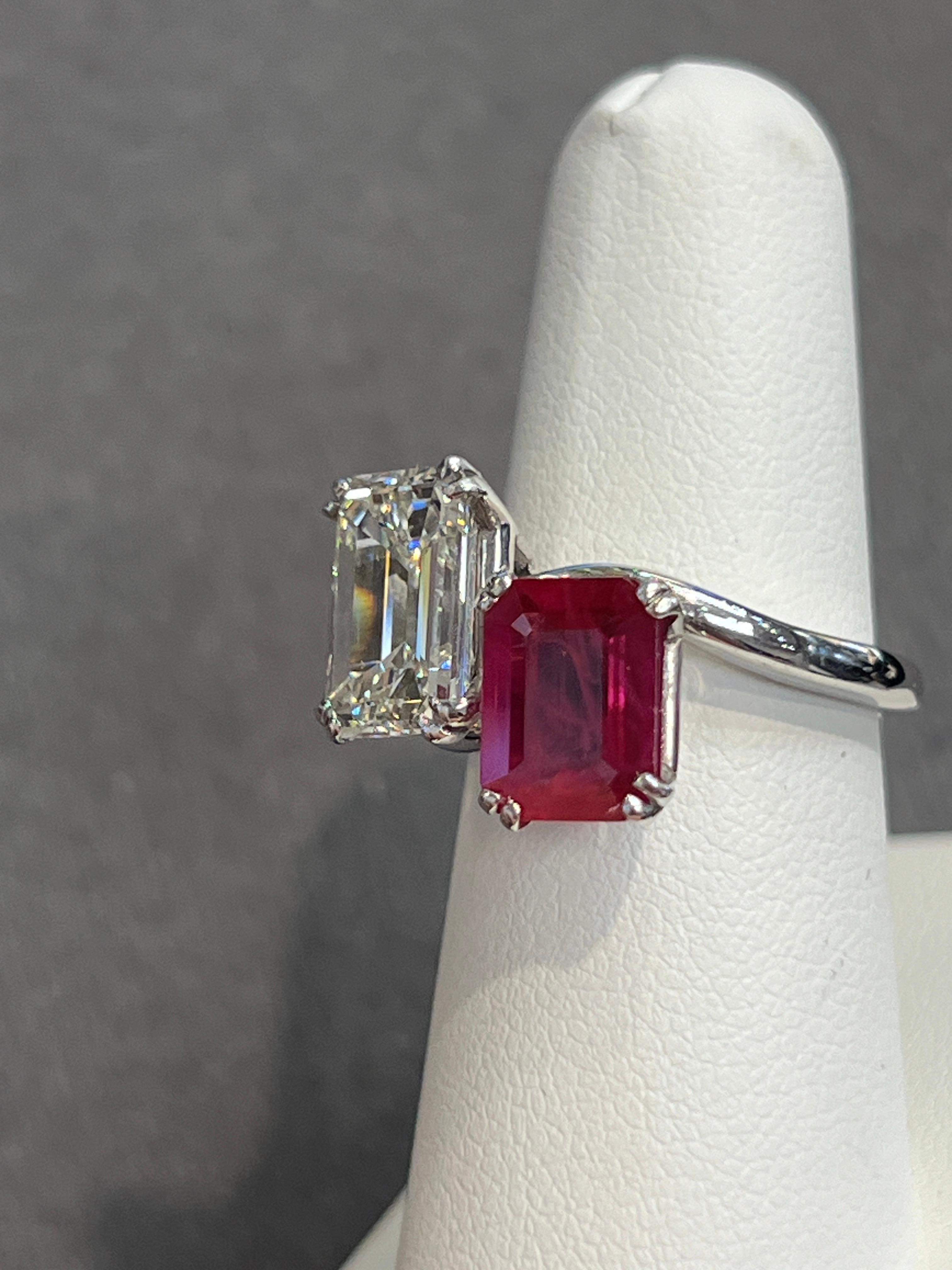 Ruby and Diamond You & Me Ring For Sale 2