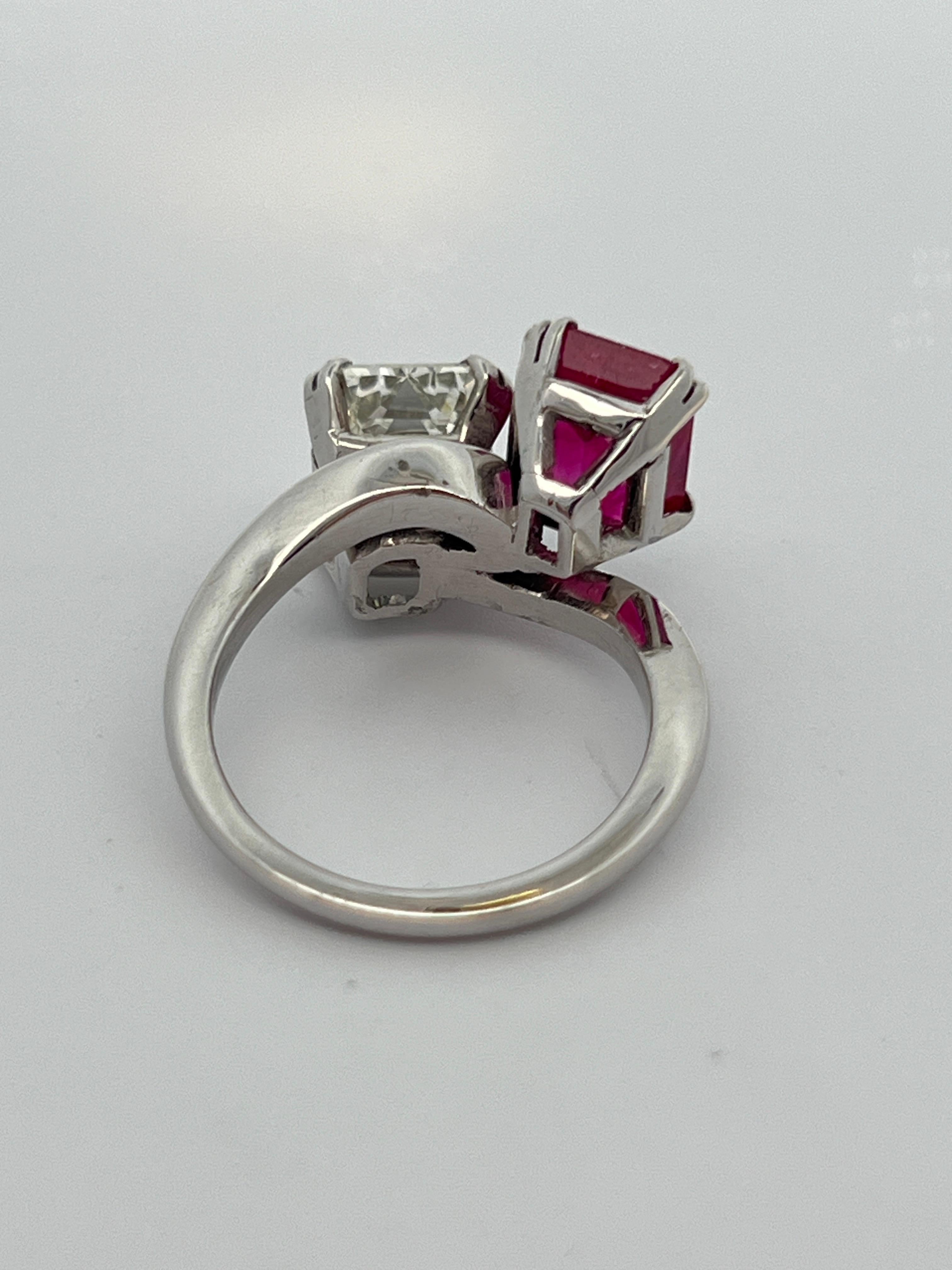 Ruby and Diamond You & Me Ring For Sale 4