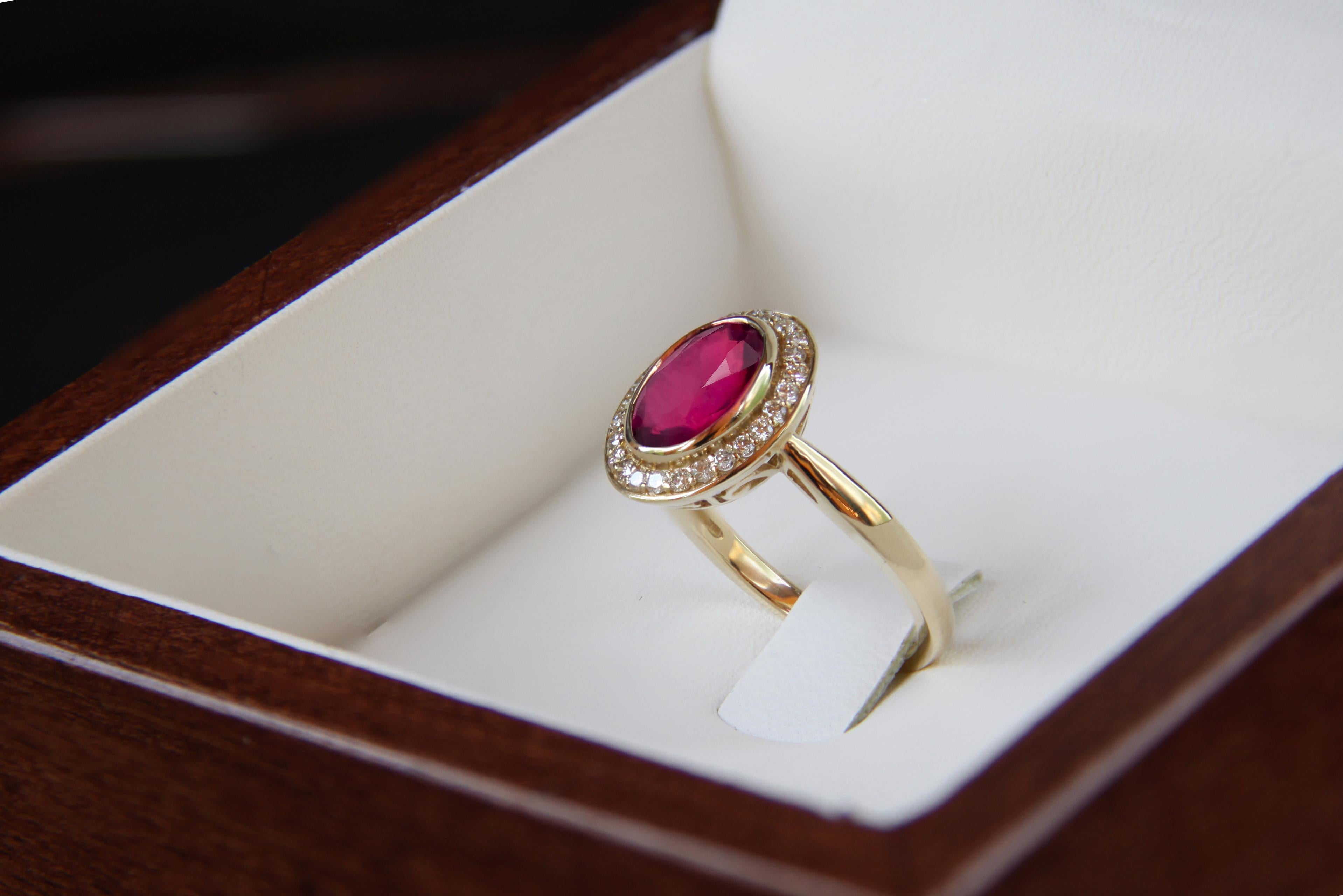 Modern Ruby and diamonds 14k gold ring.  For Sale