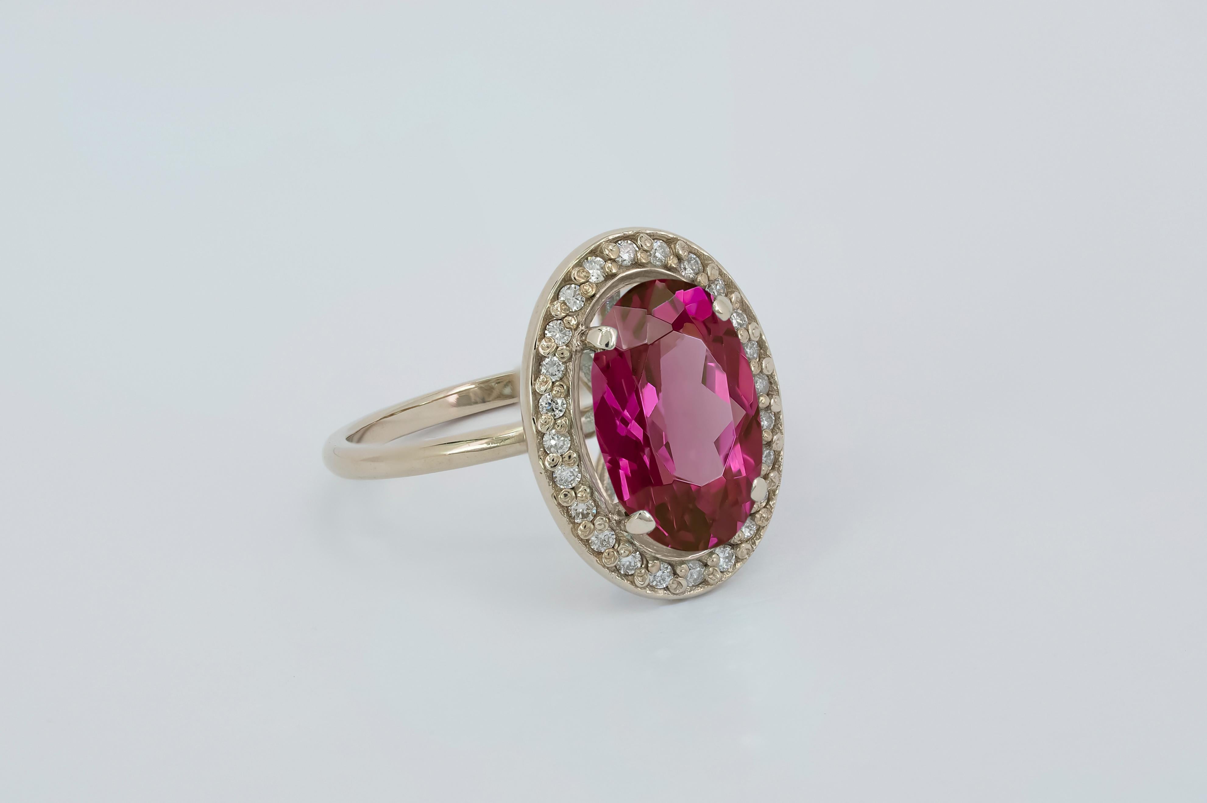 Oval Cut Ruby and diamonds 14k gold ring.  For Sale