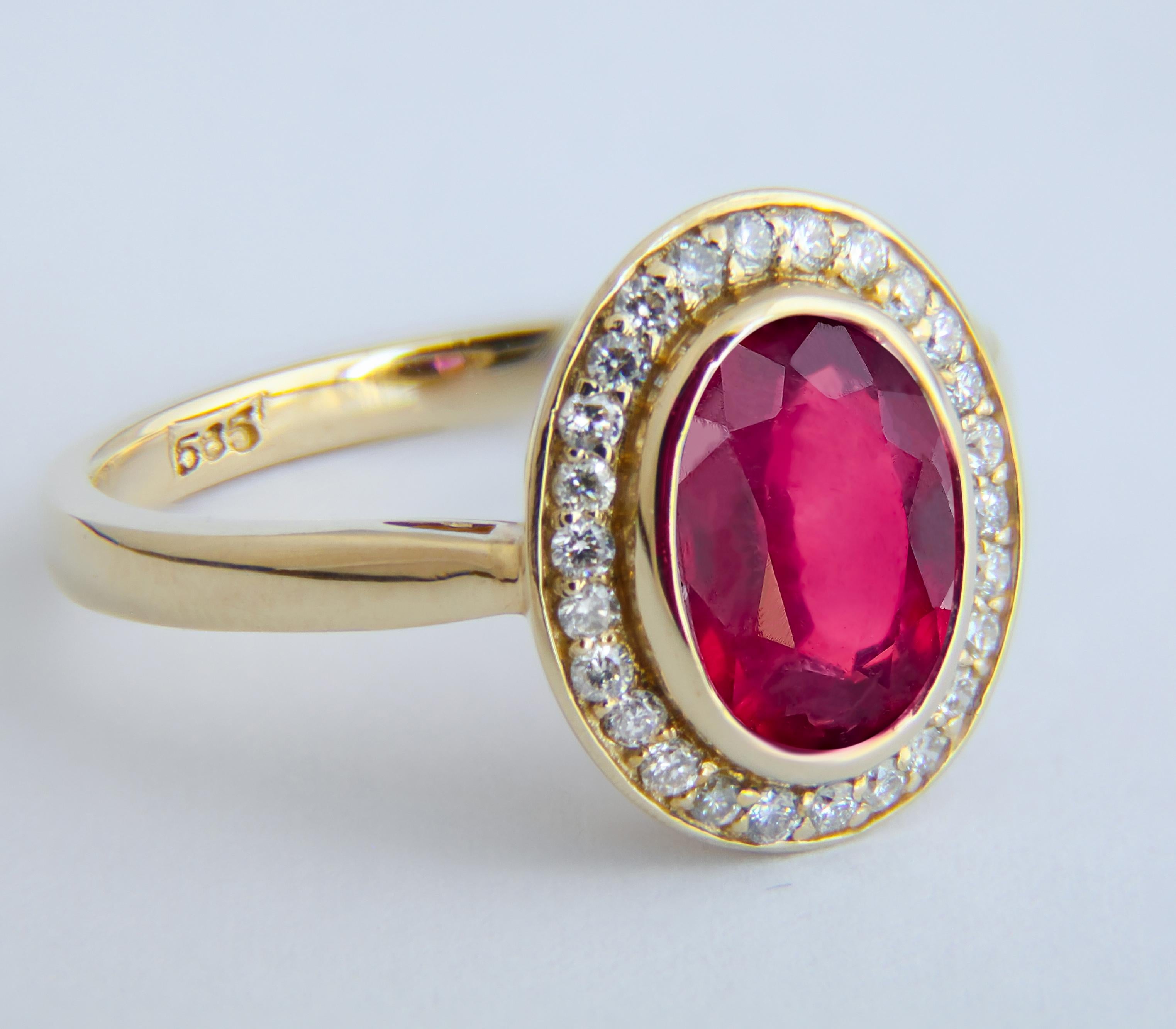 Women's or Men's Ruby and diamonds 14k gold ring.  For Sale