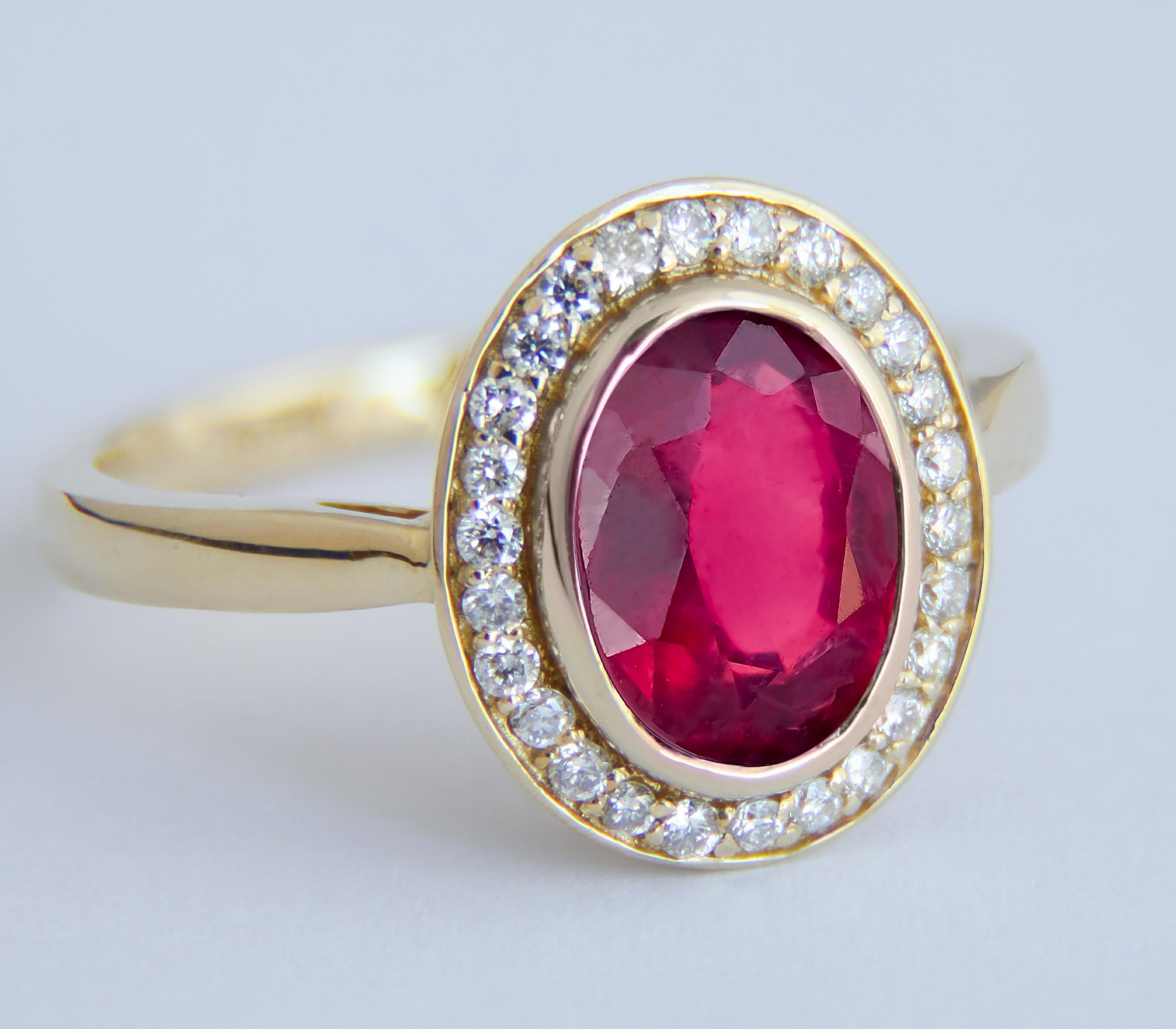 Ruby and diamonds 14k gold ring.  For Sale 1