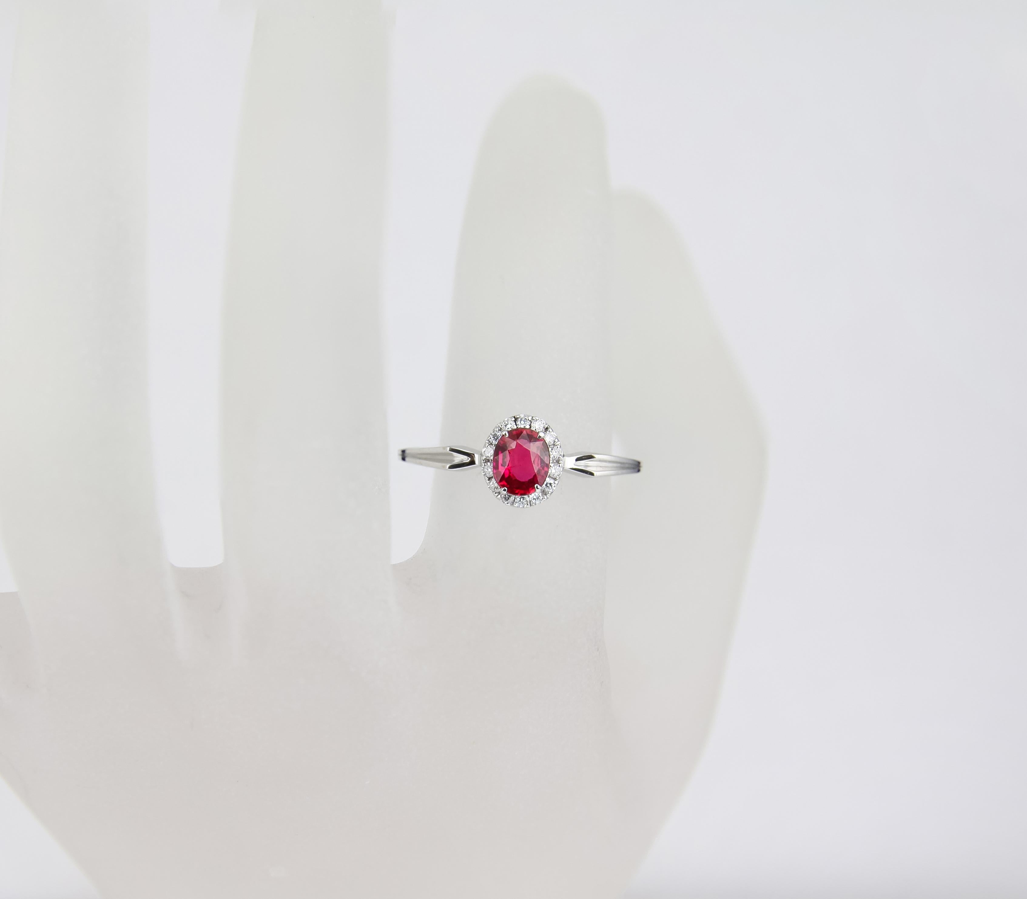 For Sale:  Oval  Ruby Engagement Ring in 14k gold 5