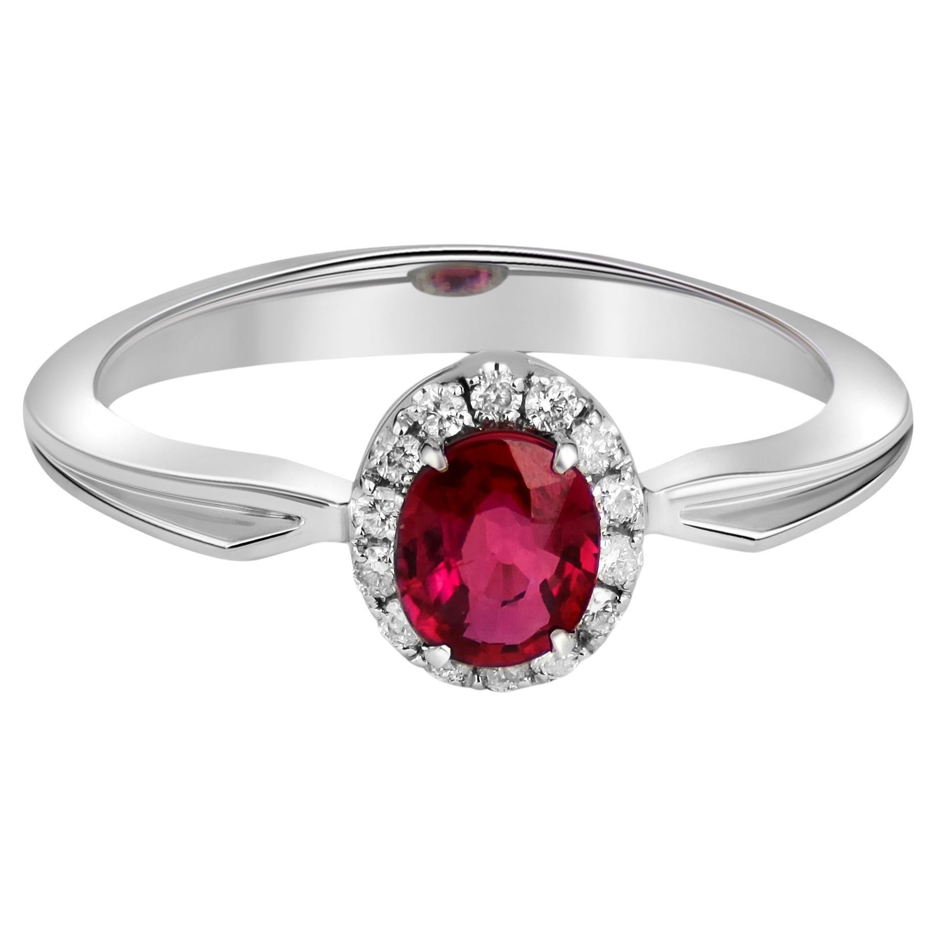 Ruby and Diamonds 14k Gold Ring, Natural Ruby Engagement Ring